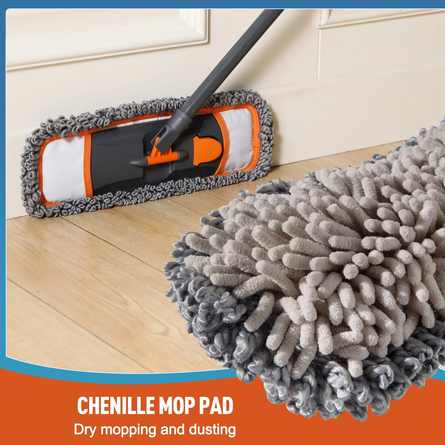 CLEANHOME Mops for Floor Cleaning with 3 Different Washable Pads and Extendable 55” Long Handle, Multifunction Dust Mop for Hardwood,Marble,Tile Floor Mopping,Orange - Image 3
