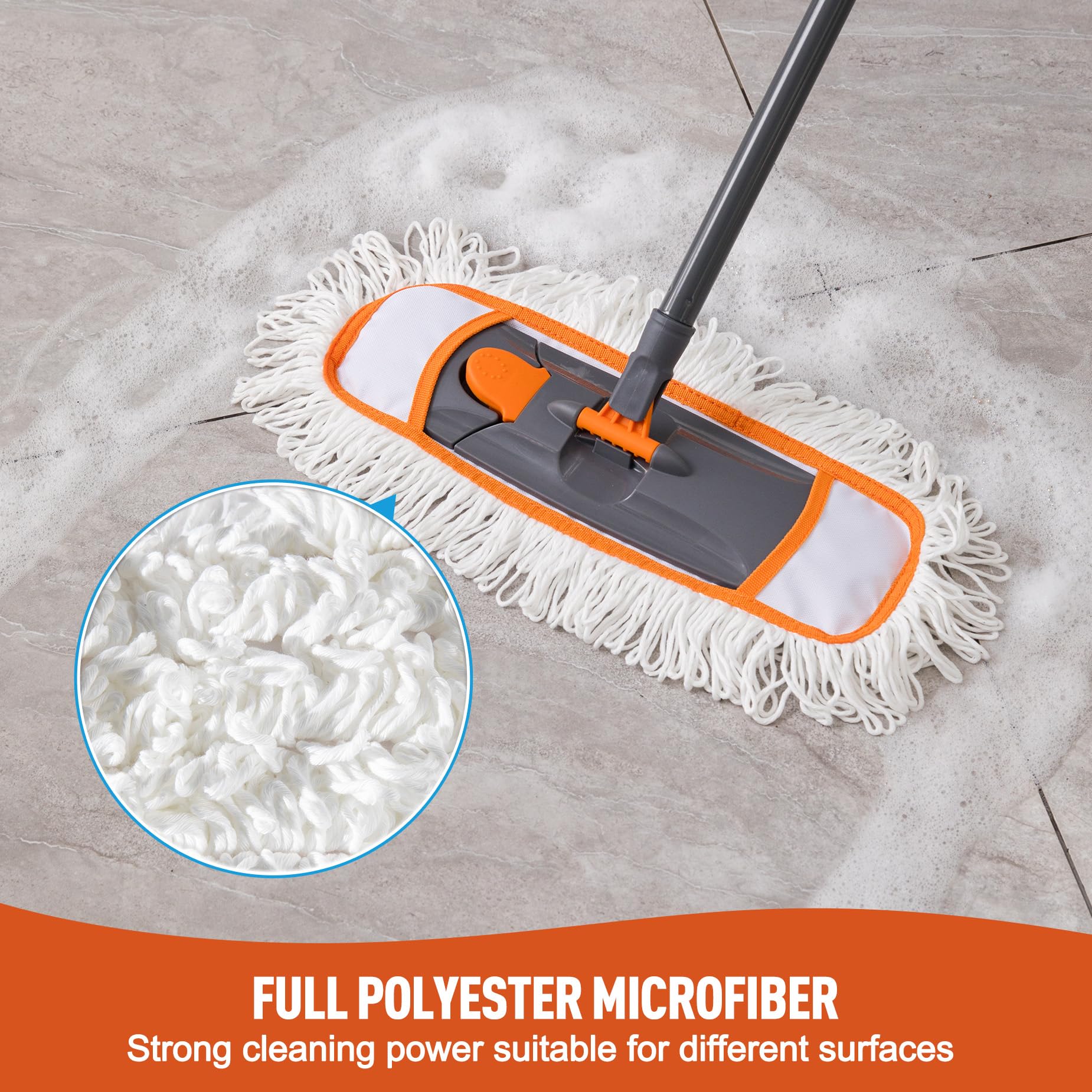 CLEANHOME Mops for Floor Cleaning with 3 Different Washable Pads and Extendable 55” Long Handle, Multifunction Dust Mop for Hardwood,Marble,Tile Floor Mopping,Orange - Image 4