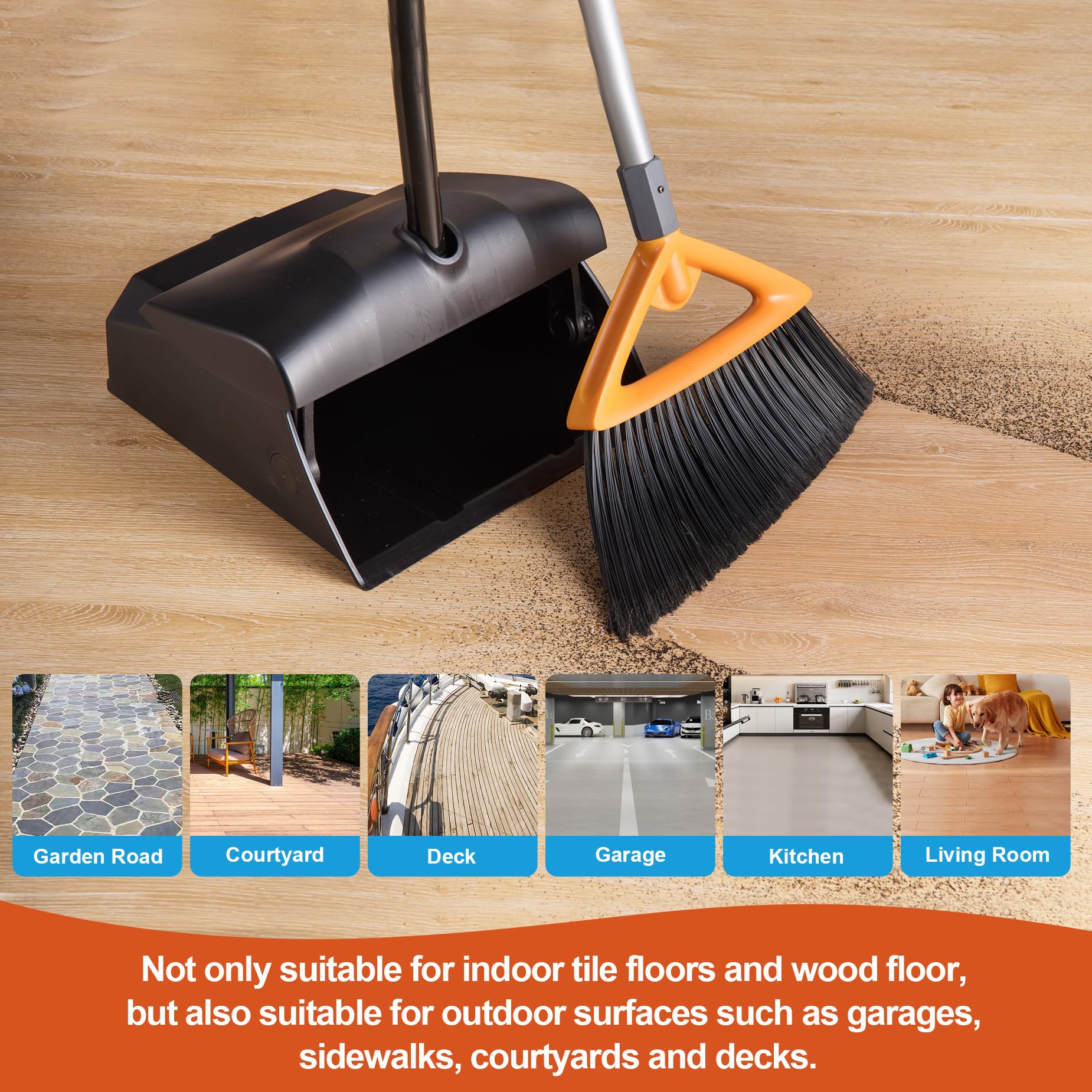 CLEANHOME Outdoor Brooms for Sweeping Patio, Commercial Grade Heavy Duty Broom with Stiff Bristle for Sweeping Garage,Deck,Kitchen,Straw, Outside Broom for Cleaning Pet Hair,Weeds,Leaves,Grey - Image 3
