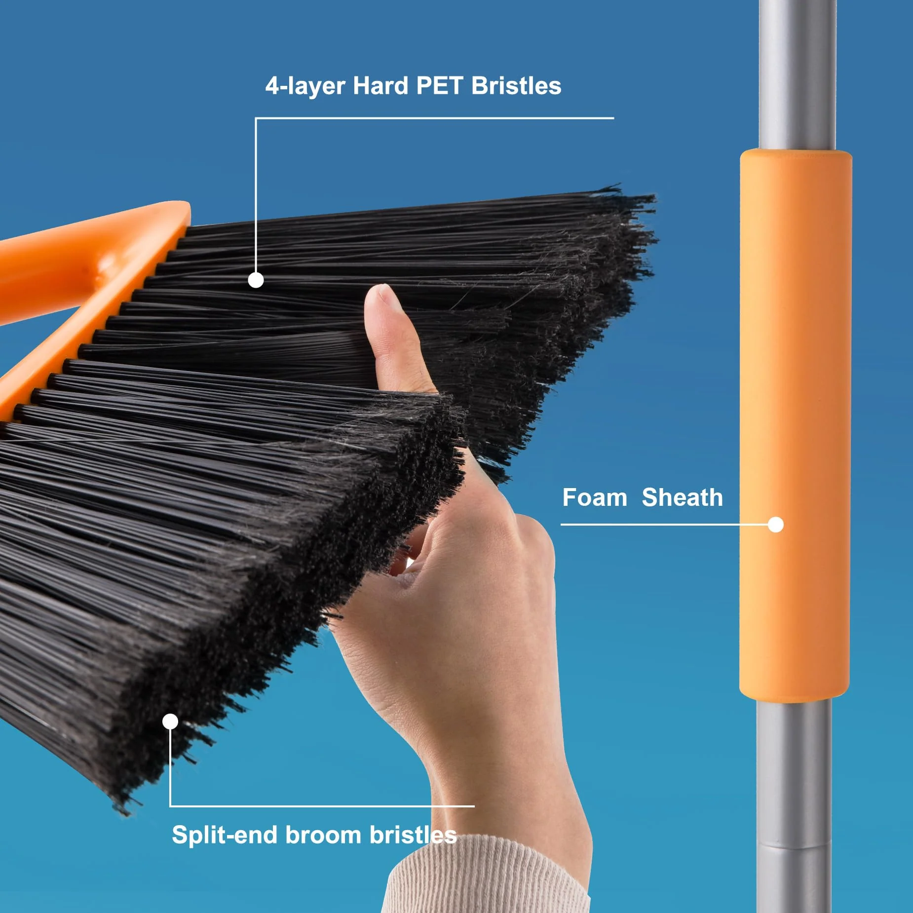 CLEANHOME Outdoor Brooms for Sweeping Patio, Commercial Grade Heavy Duty Broom with Stiff Bristle for Sweeping Garage,Deck,Kitchen,Straw, Outside Broom for Cleaning Pet Hair,Weeds,Leaves,Grey - Image 4
