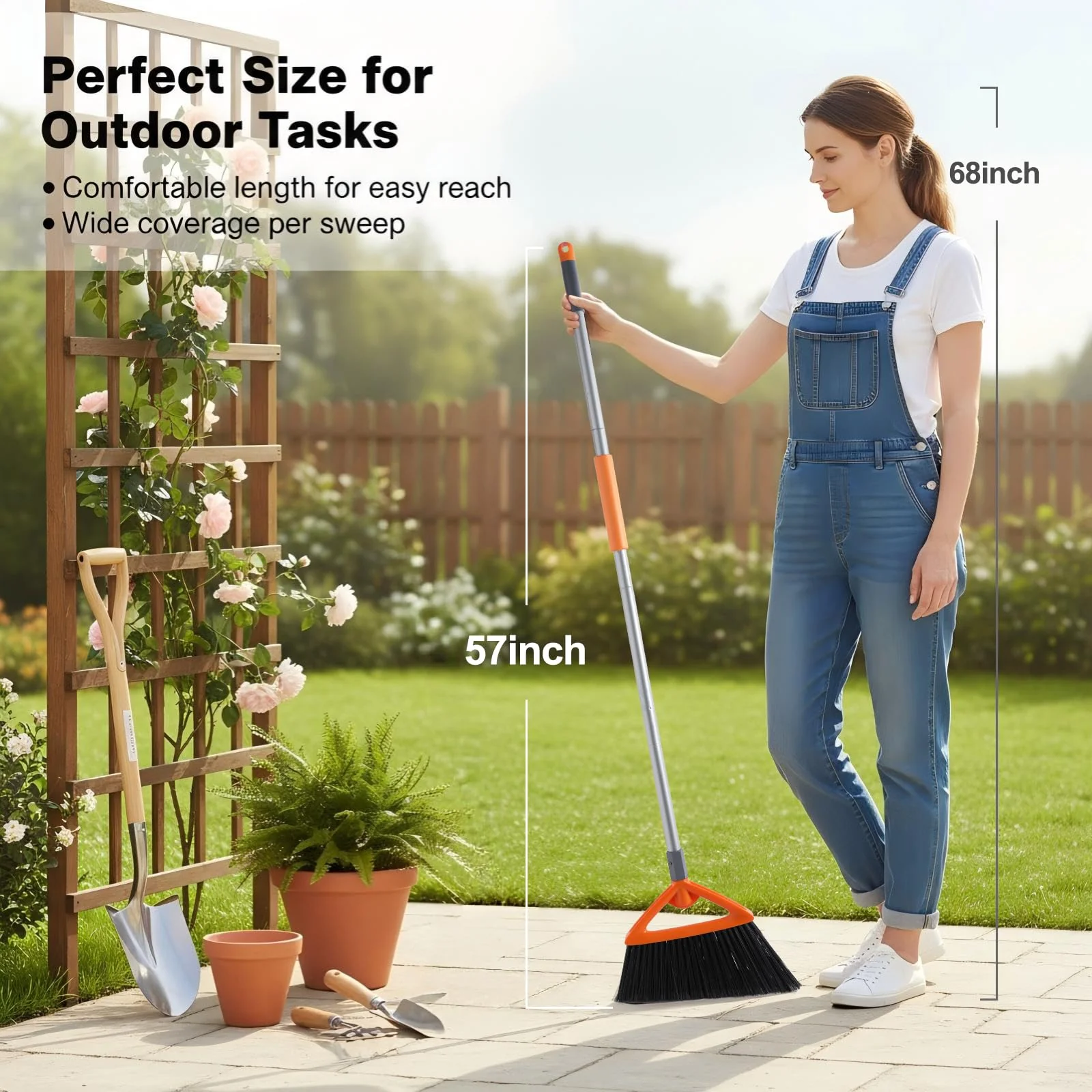 CLEANHOME Outdoor Brooms for Sweeping Patio, Commercial Grade Heavy Duty Broom with Stiff Bristle for Sweeping Garage,Deck,Kitchen,Straw, Outside Broom for Cleaning Pet Hair,Weeds,Leaves,Grey - Image 5