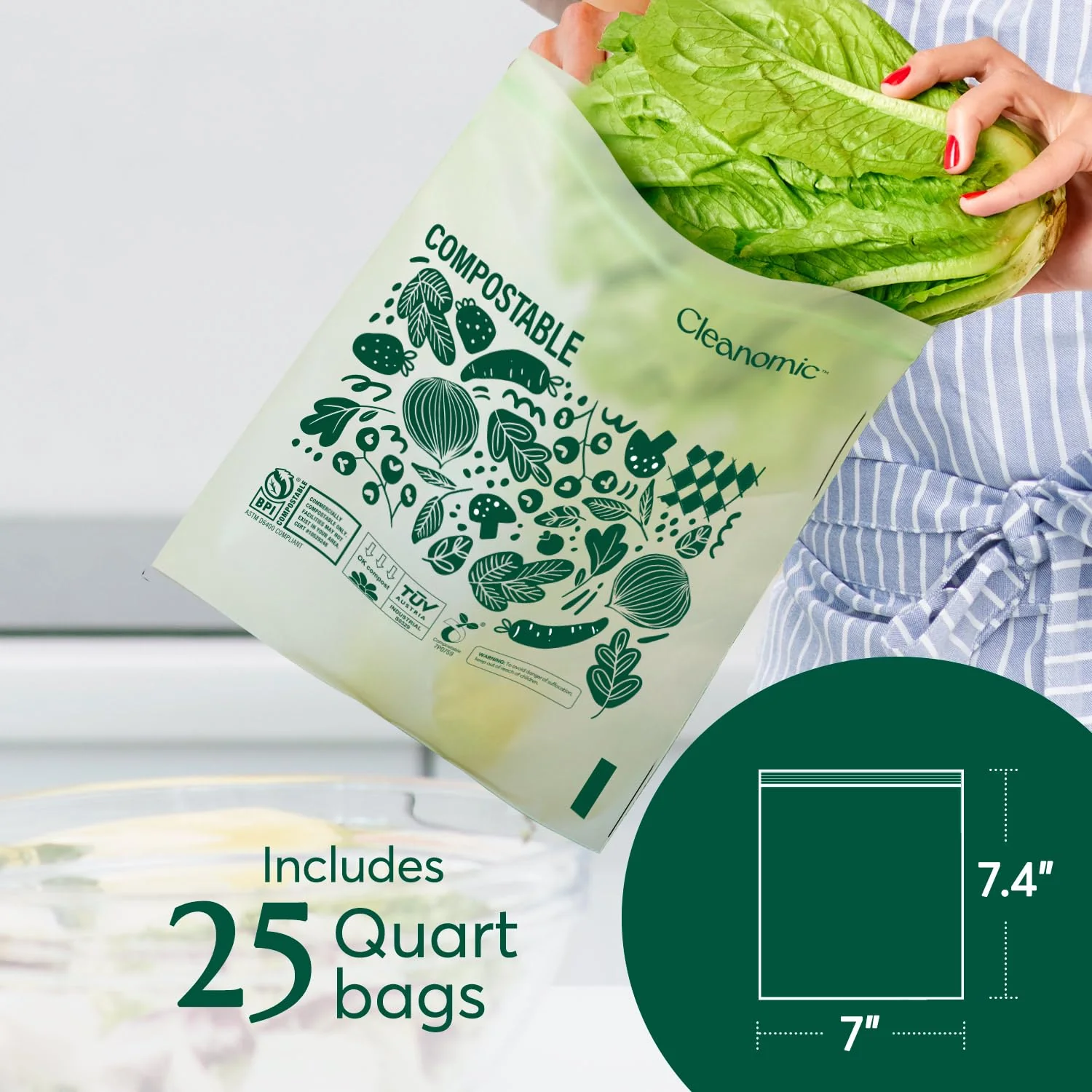 Cleanomic Compostable Zip Sandwich Bags - Leak Resistant, Gallon, Quart, Sandwich, Snack - 125 Count - Image 5