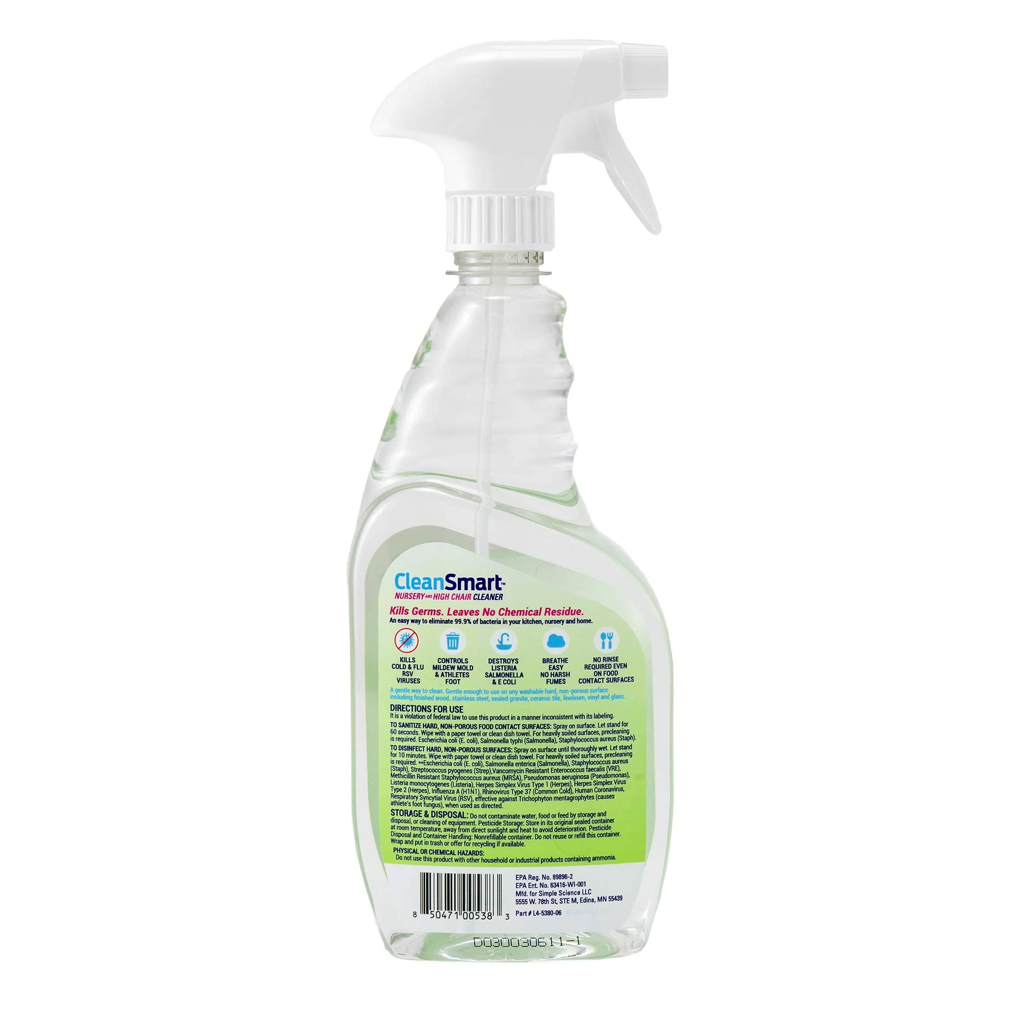 CleanSmart Nursery & High Chair Cleaner, 23 Ounce Bottle (Pack of 2), Hypochlorous Naturally Kills 99.9% of Viruses like RSV & Flu with Zero Residue - Image 3