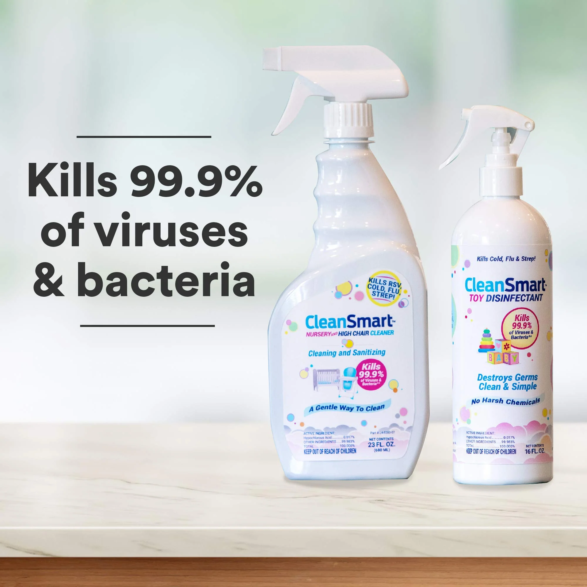 CleanSmart Nursery & High Chair Cleaner, 23 Ounce Bottle (Pack of 2), Hypochlorous Naturally Kills 99.9% of Viruses like RSV & Flu with Zero Residue - Image 4