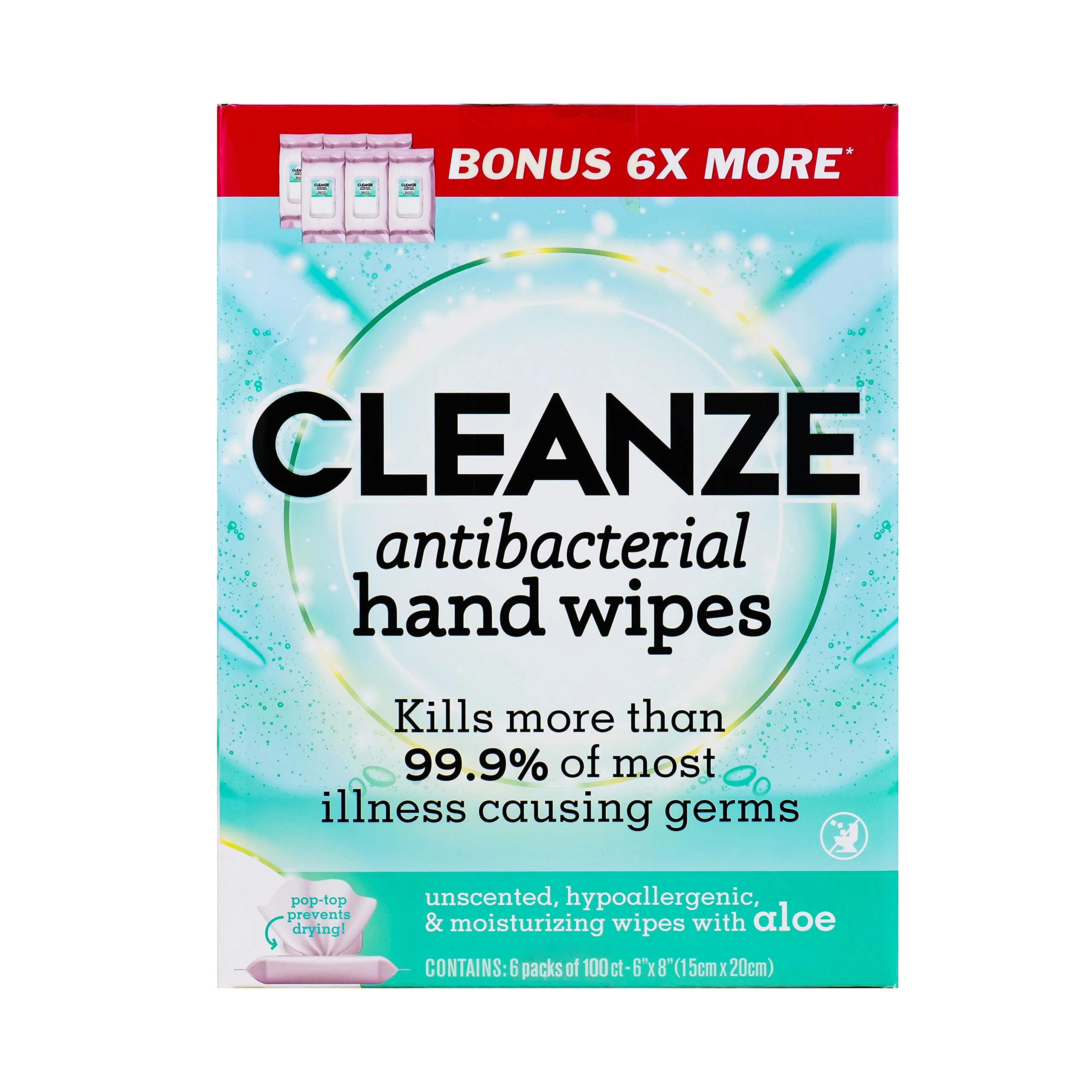 Cleanze Antibacterial Hand Sanitizing Wipes | Hand Wipe Packets, 6 Packs - 100 Ct Hand Wipes, Unscented Disinfecting Travel Hand Sanitizer Wipes with Aloe | Kill 99.9% of Germs - Image 3