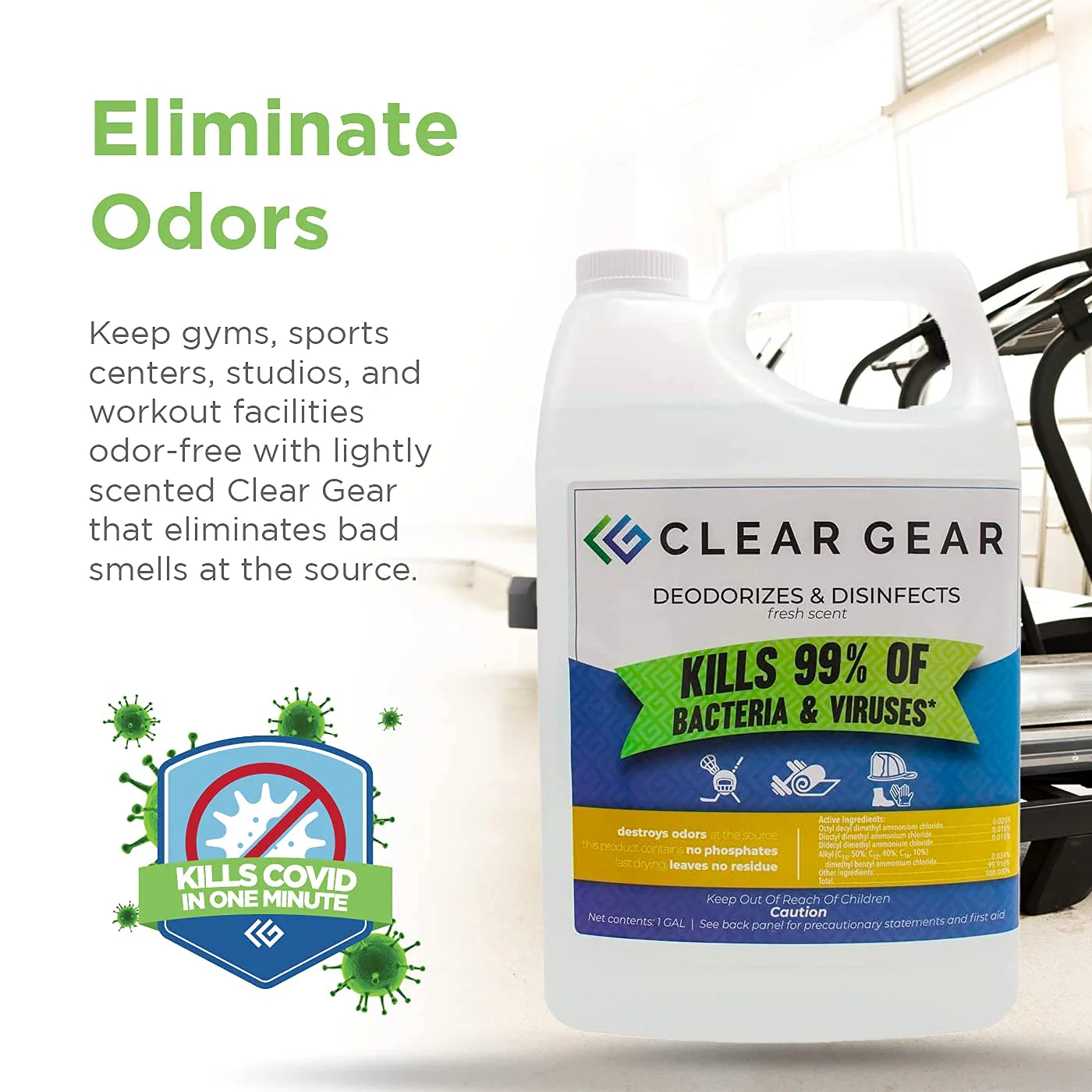 Clear Gear - Disinfectant, Cleaner, and Deodorizer for Sports Equipment, Gyms, and Fitness Centers - EPA-Registered, Hospital Grade, Made in USA - 1 Gallon Bottle - Image 4