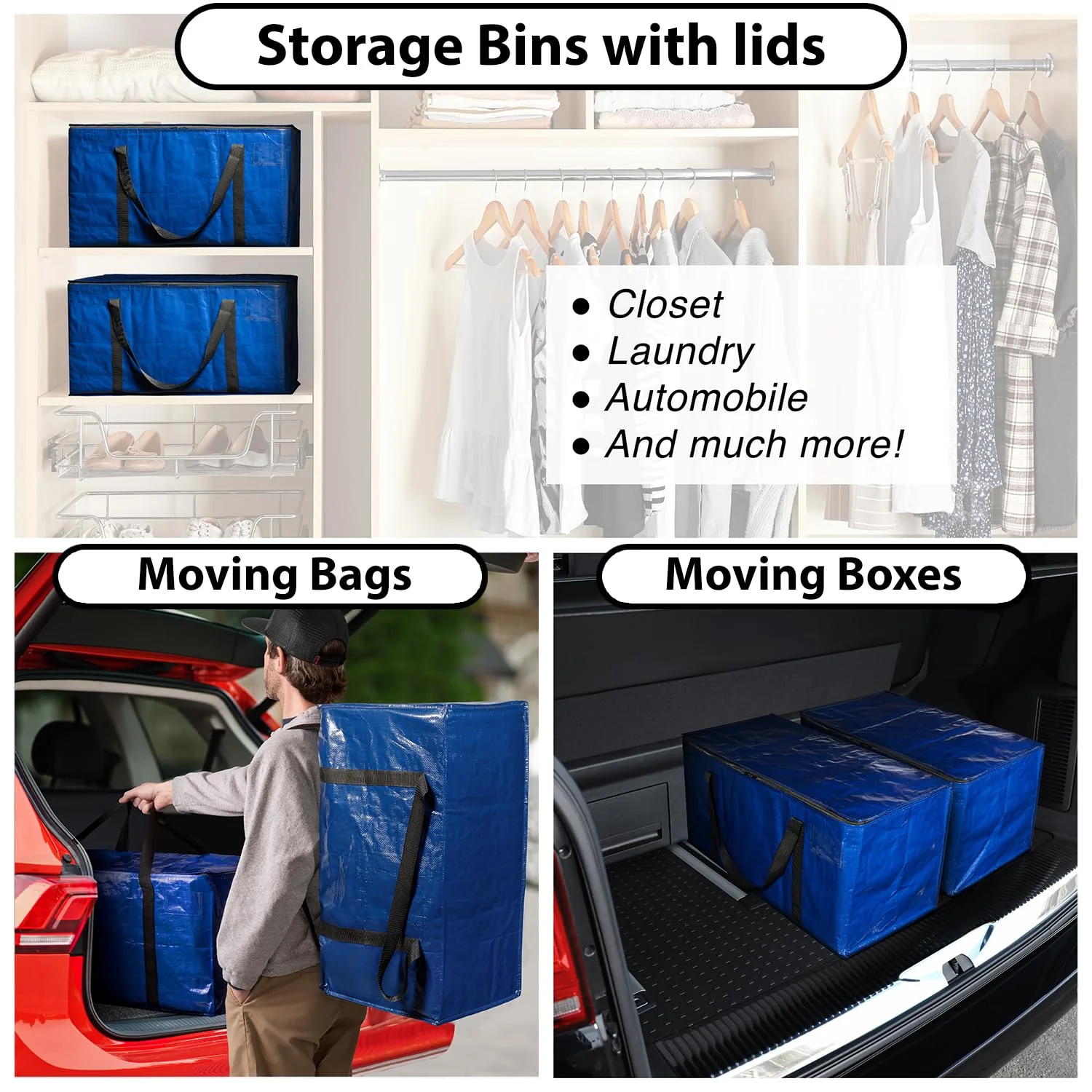 ClearSpace Heavy Duty Large Moving Bags or Storage Bags – Clear Storage Bins with Lids, Large Moving Boxes with Backpack Straps & Zippers – Packing Bags & Moving Supplies for College Dorm, 6 Pack - Image 6