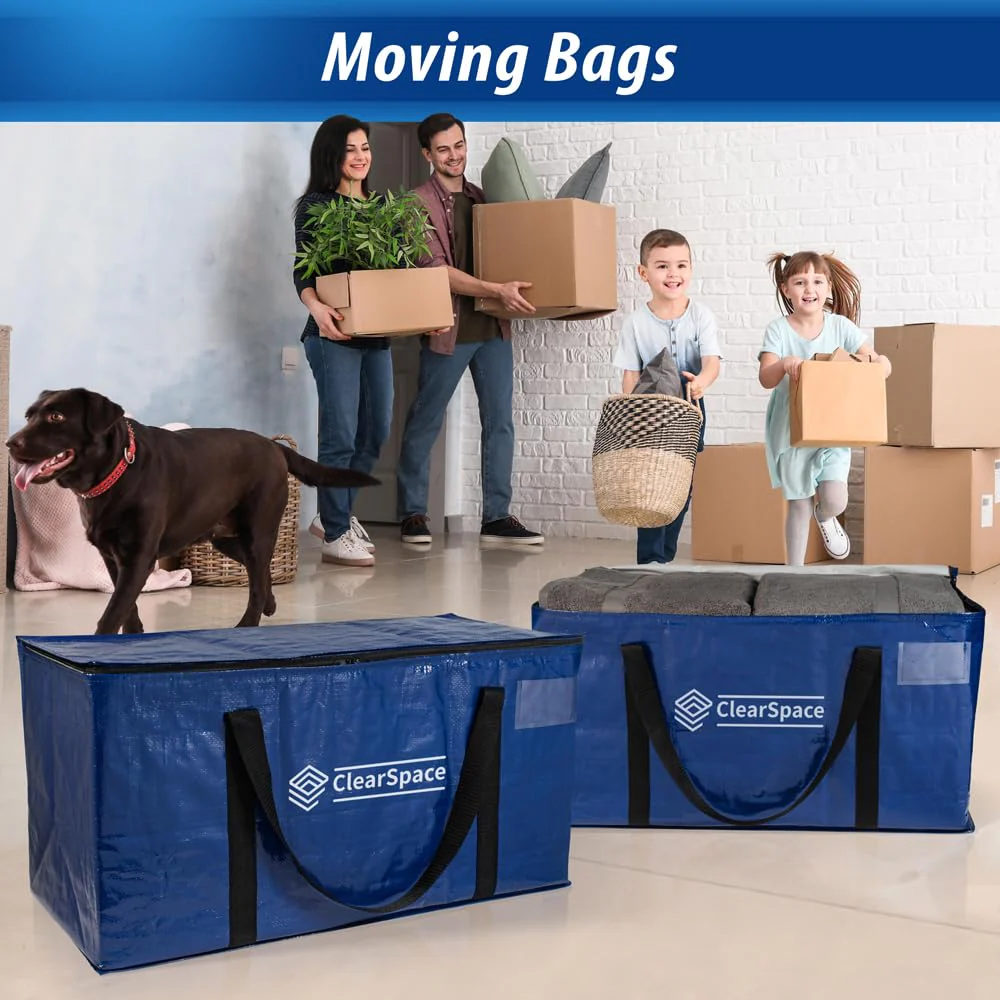 ClearSpace Heavy Duty Moving Bags - Water Resistant Storage Bags or Storage Bins with Lids and Moving Supplies - Large Moving Boxes for College Dorm, Travel, Closet Organization - 8 Pack - Image 3