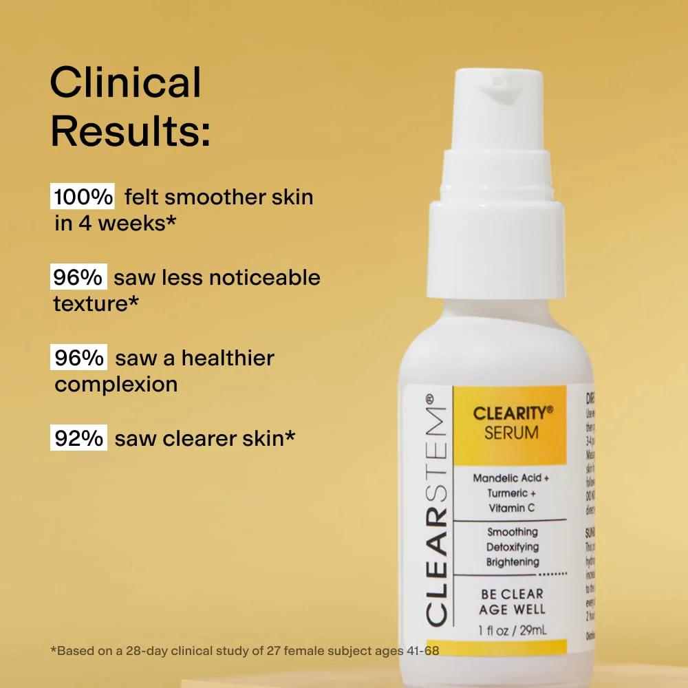 CLEARSTEM - CLEARITY The Blackhead Dissolver Mandelic Acid Serum - Vitamin C, Turmeric, Collagen Boost - All Skin Types - Facial Skin Care Products - Gluten Free, Cruelty Free - 1 fl oz / 29ml - Image 4