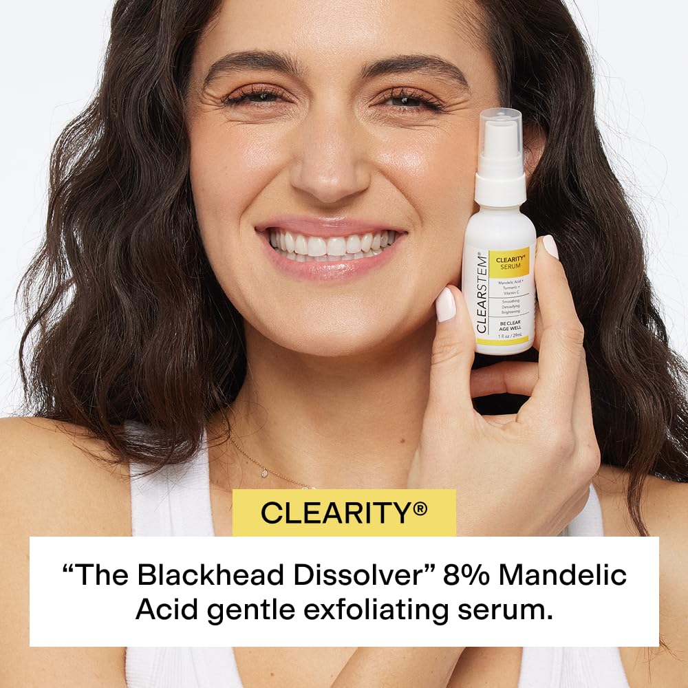 CLEARSTEM - CLEARITY The Blackhead Dissolver Mandelic Acid Serum - Vitamin C, Turmeric, Collagen Boost - All Skin Types - Facial Skin Care Products - Gluten Free, Cruelty Free - 1 fl oz / 29ml - Image 7