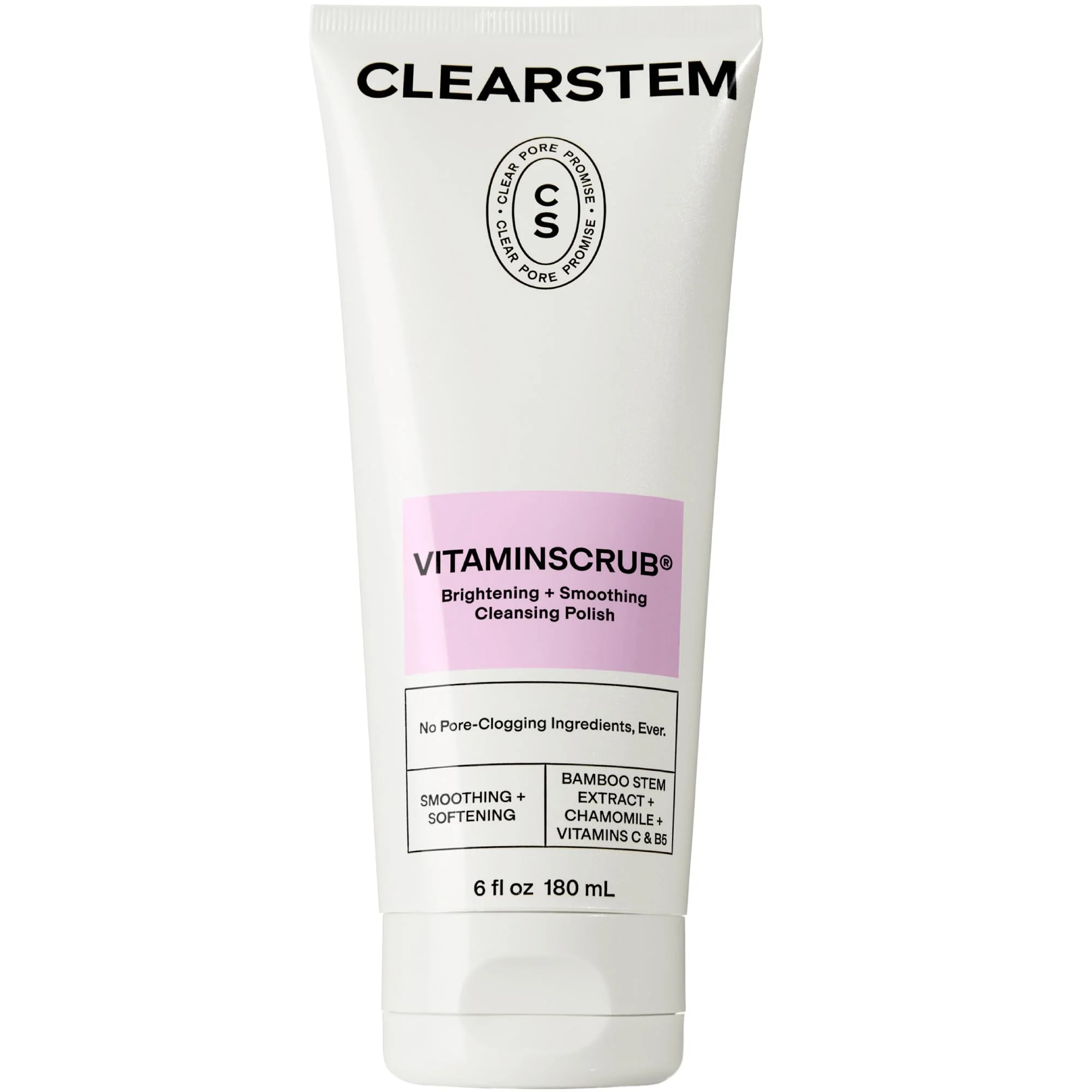 CLEARSTEM - VITAMINSCRUB - Antioxidant-Infused Scrub Cleanser - Exfoliating Face Wash + Body Scrub - Vitamin C, Hemp, Bamboo - Skin Care Products - Gluten Free, Cruelty Free - 6 fl oz / 180ml