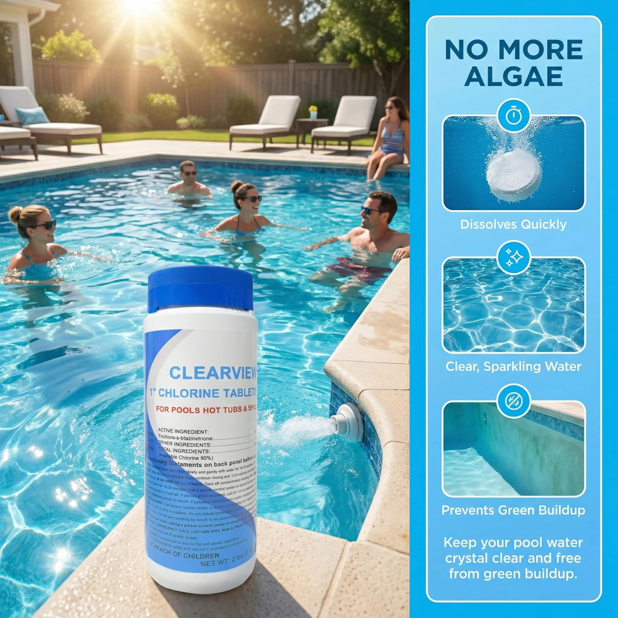 ClearView Stabilized Chlorine Tablets 1 Inch 2 Lbs for Pools, Slow-Dissolving 1" Chlorinating Tablets Sanitizer for Spas and Hot Tubs - Image 5