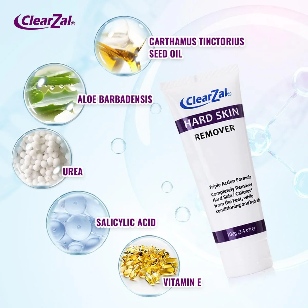 Clearzal Foot Cream For Hard Skin, Helps Calluses and Corn Removal While Leaving Soft Smooth Skin, Hydrating and Conditioning Triple Action Formula With Aloe Vera, 3.4 Ounce Tube - Image 3