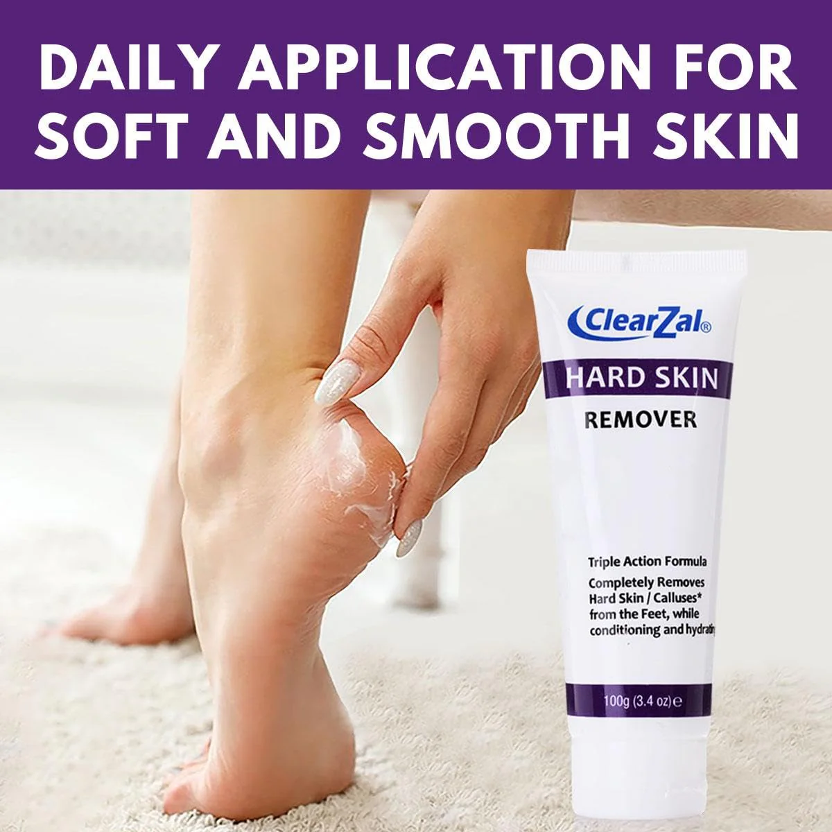 Clearzal Foot Cream For Hard Skin, Helps Calluses and Corn Removal While Leaving Soft Smooth Skin, Hydrating and Conditioning Triple Action Formula With Aloe Vera, 3.4 Ounce Tube - Image 4