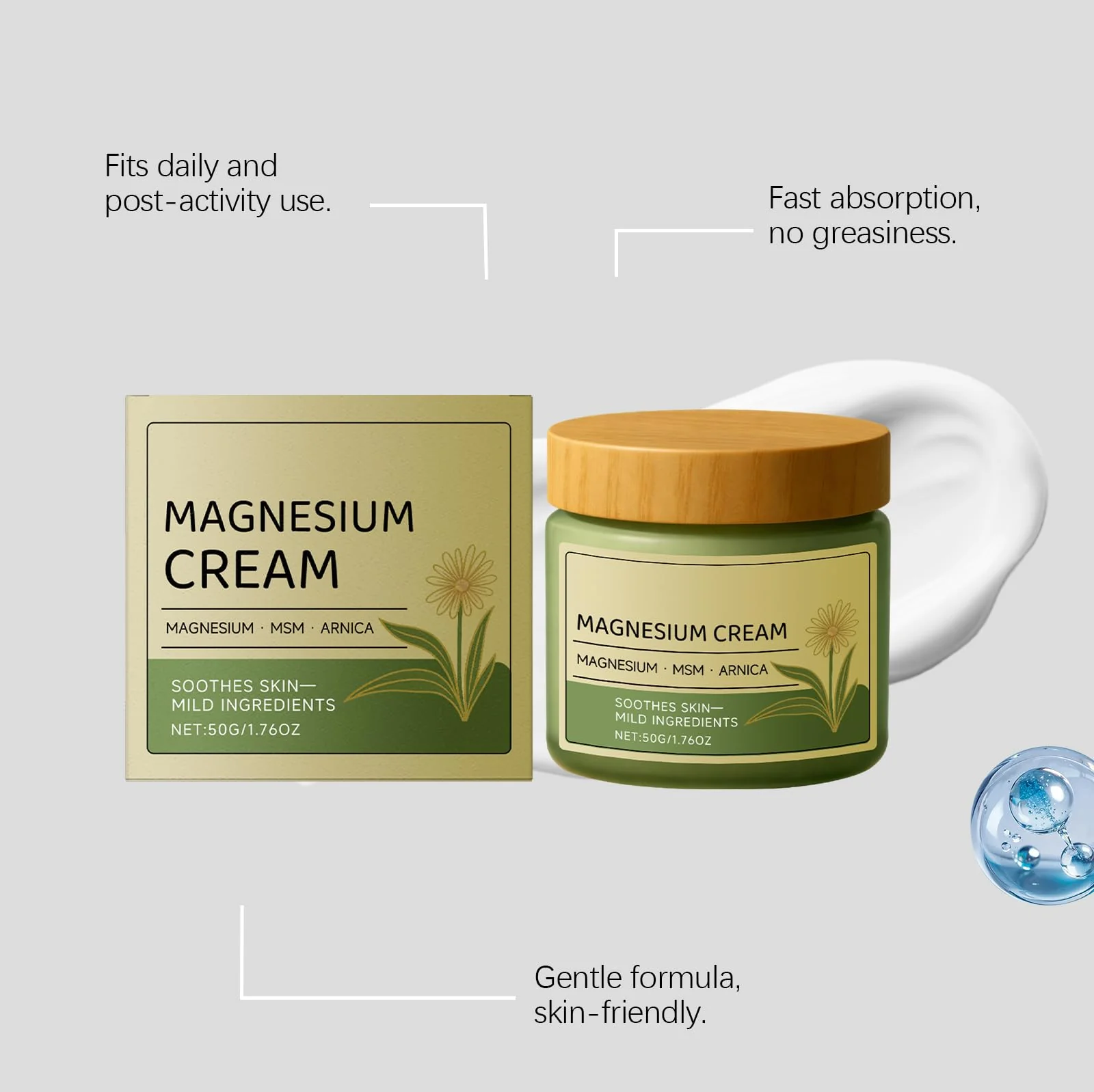 CleJoy Magnesium Cream with MSM & Arnica - 50g/1.76oz, Mild Ingredients for Skin Soothing, Daily Body Care Cream - Image 4