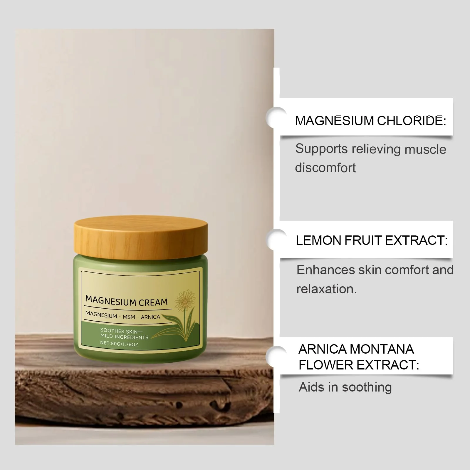 CleJoy Magnesium Cream with MSM & Arnica - 50g/1.76oz, Mild Ingredients for Skin Soothing, Daily Body Care Cream - Image 7