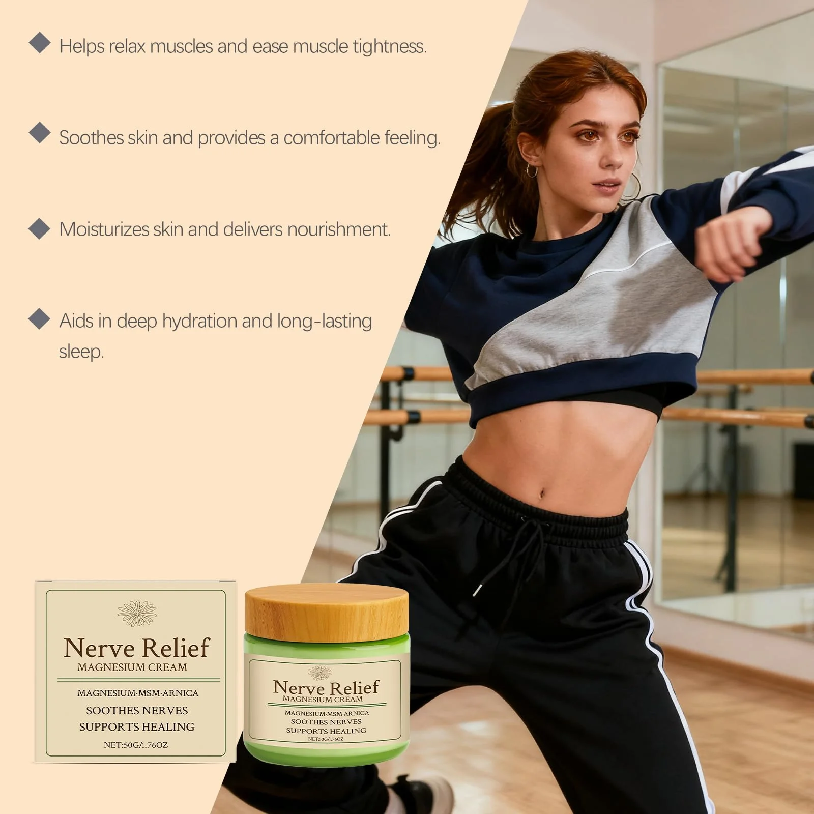 CleJoy Nerve Relief Magnesium Cream with MSM & Arnica, Soothes Nerves & Daily Soothing Support, 50g/1.76oz - Image 3