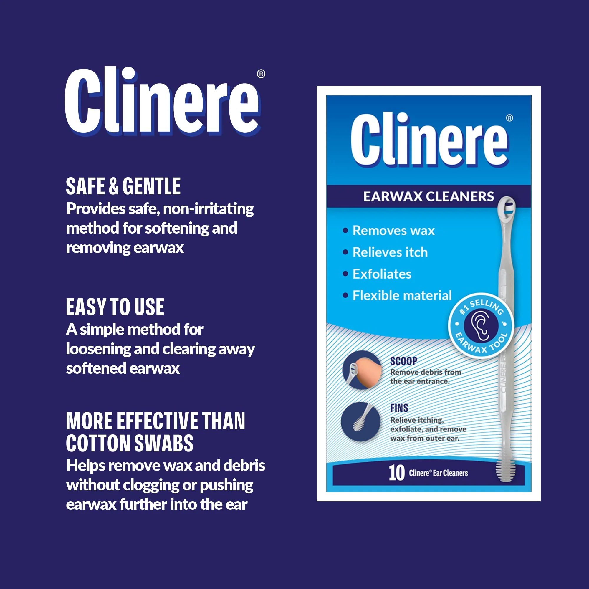 Clinere Ear Cleaners, Gentle Canal Cleaning and Ear Wax Removal Tool, Itch Relief, Exfoliates, 36 Count (Pack of 2) - Image 4