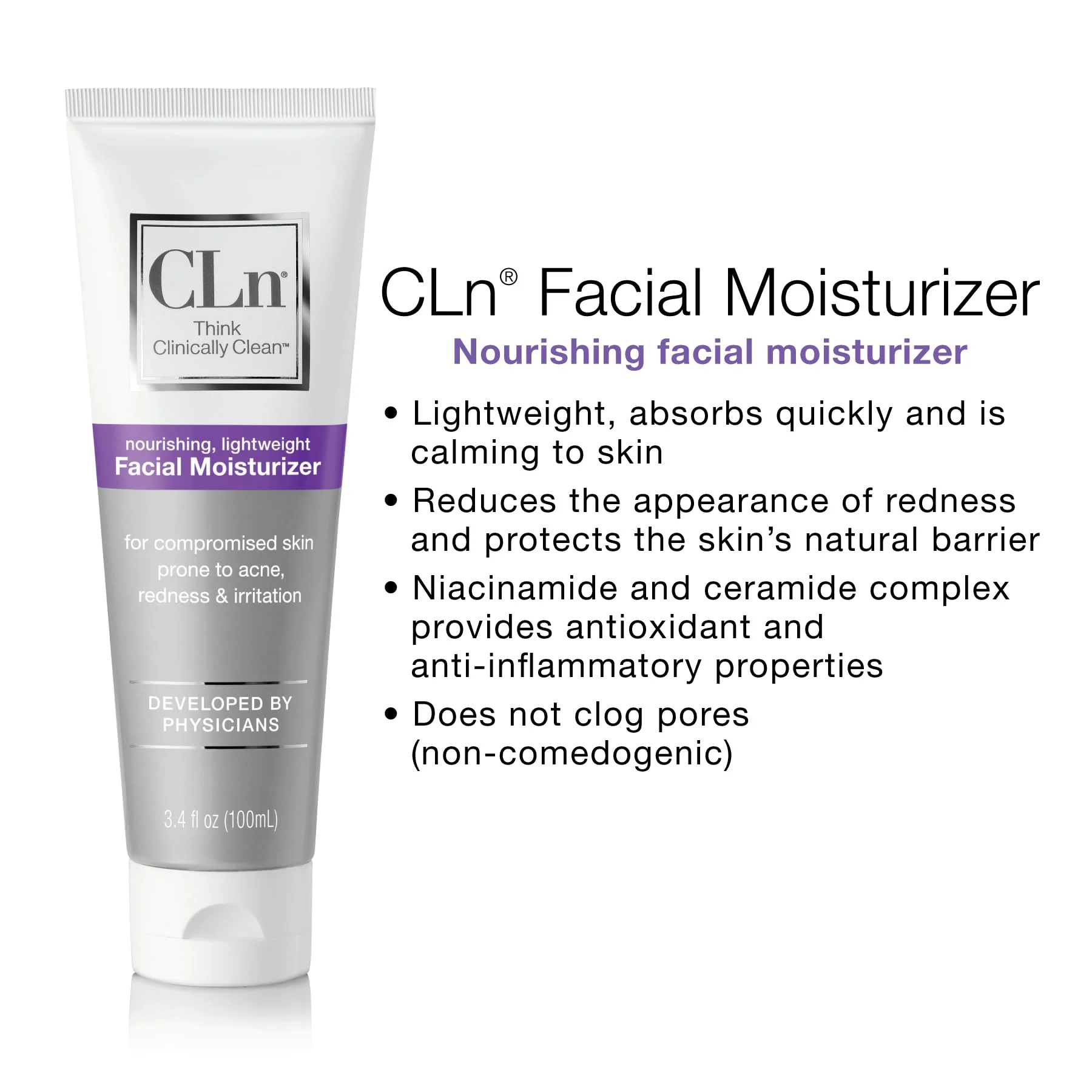 CLn® Facial Moisturizer - Soothes & Calms Skin, Helps Reduce Appearance of Redness, Locks in Moisture without Clogging Pores, Dermatologist & Clinically Tested, 3.4 oz. - Image 5