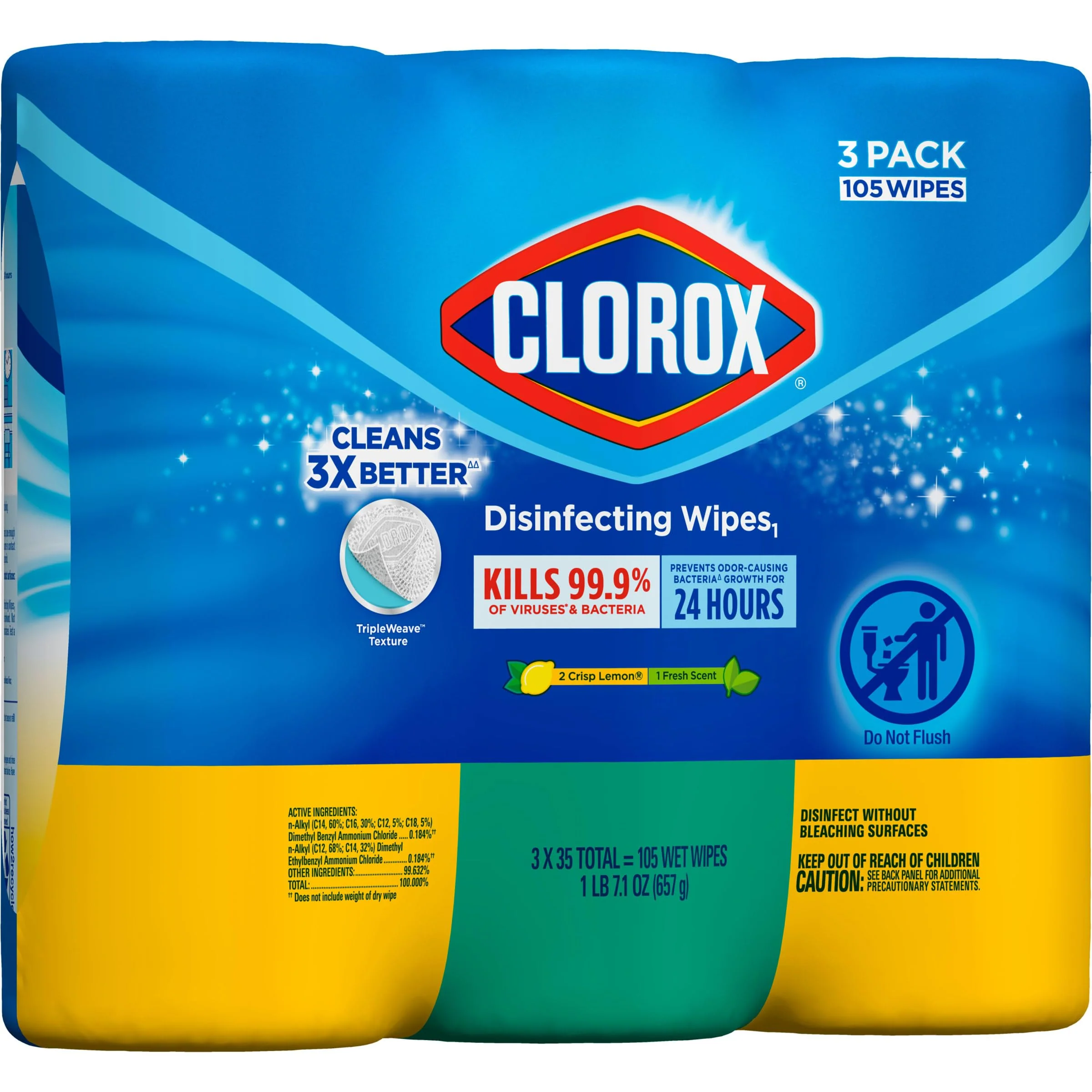 Clorox 30112 Disinfecting Wipe, Fresh/Lemon Fresh Scent (525 Count) - Image 3