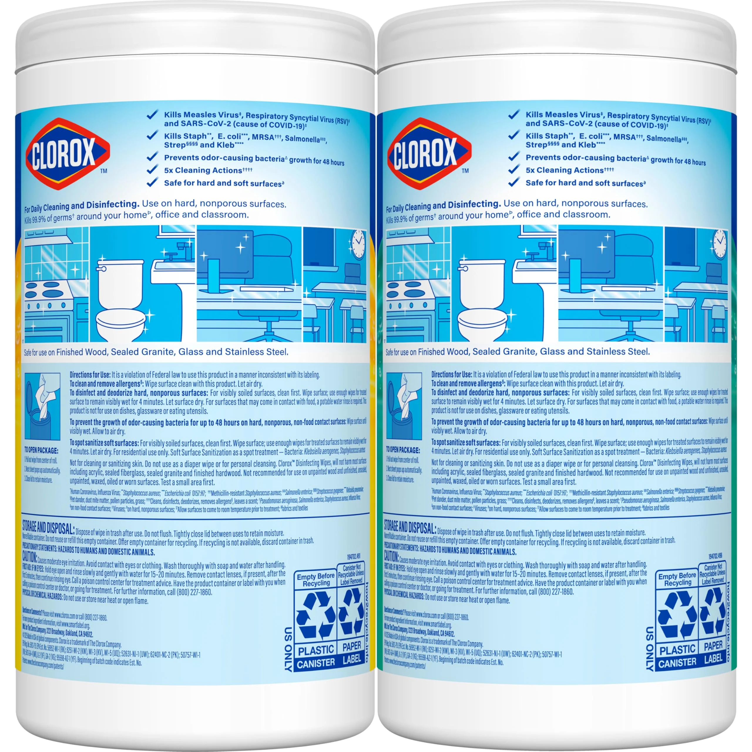 Clorox Disinfecting Cleaning Wipes for Spring Cleaning & Allergy Season, Bleach Free, Fresh Scent and Crisp Lemon, 75 Count Each, Pack of 2 - Image 7