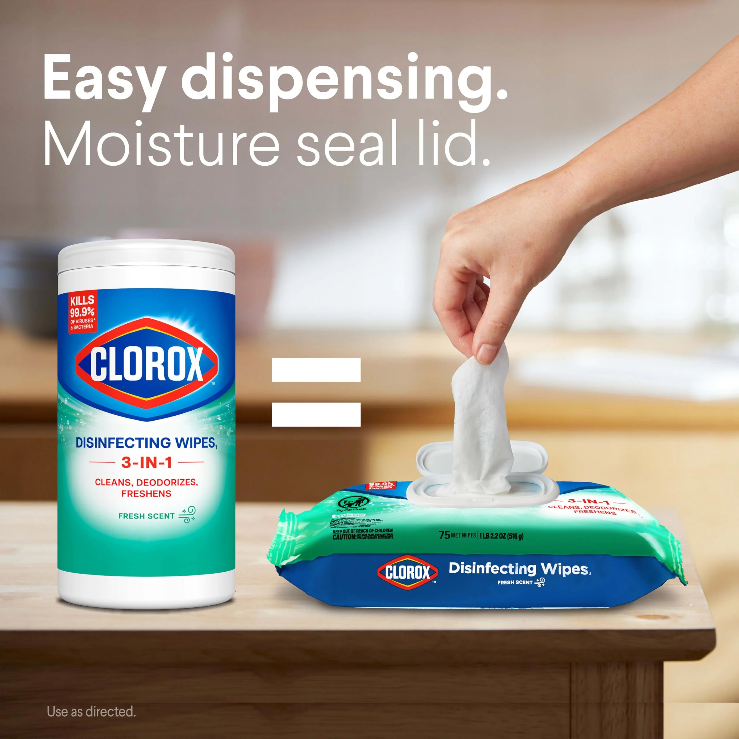 Clorox Disinfecting Wipes Flex Pack, Bleach Free, Fresh Scent, 75 Count, Pack of 3 (Pack May Vary) - Image 4