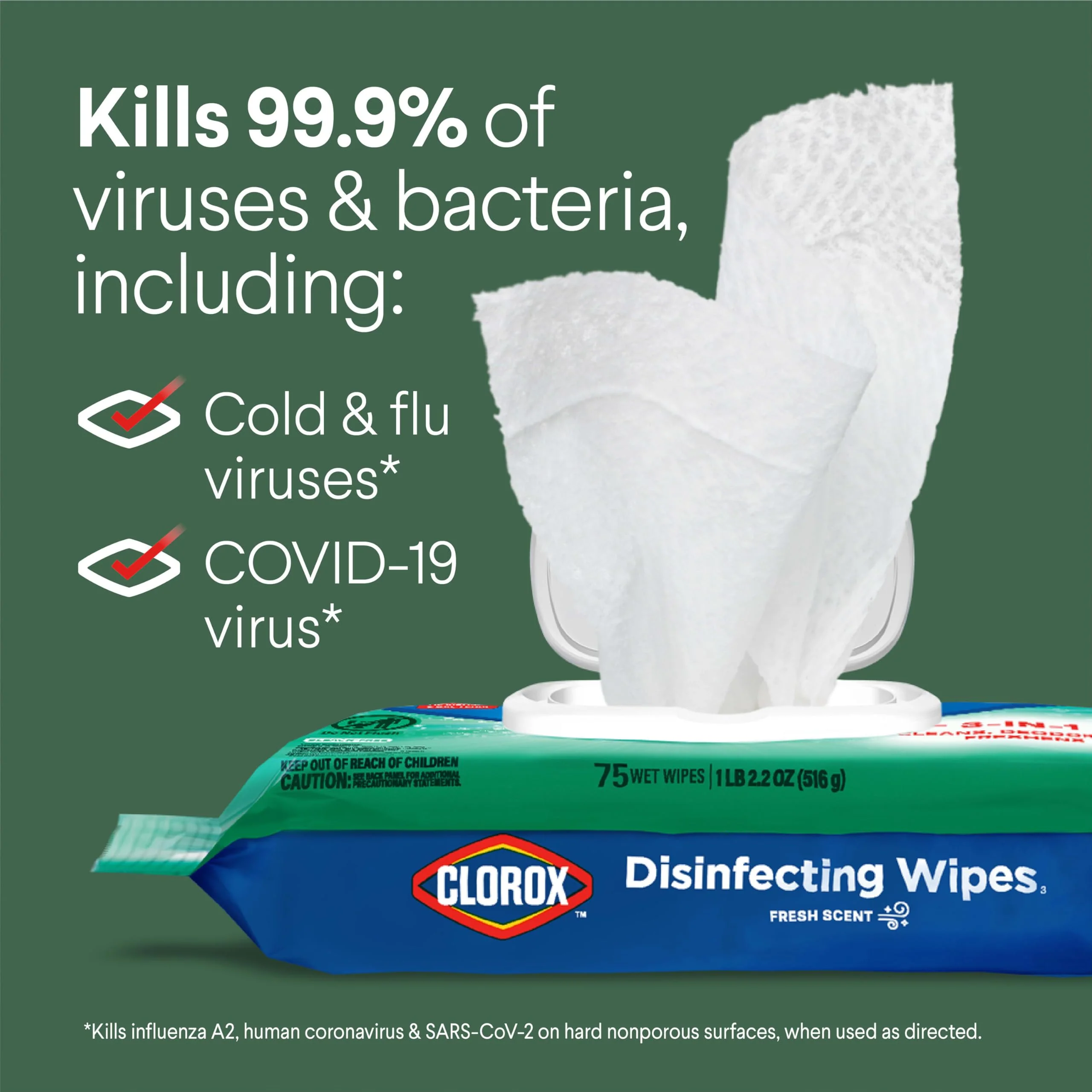 Clorox Disinfecting Wipes Flex Pack, Bleach Free, Fresh Scent, 75 Count, Pack of 3 (Pack May Vary) - Image 6