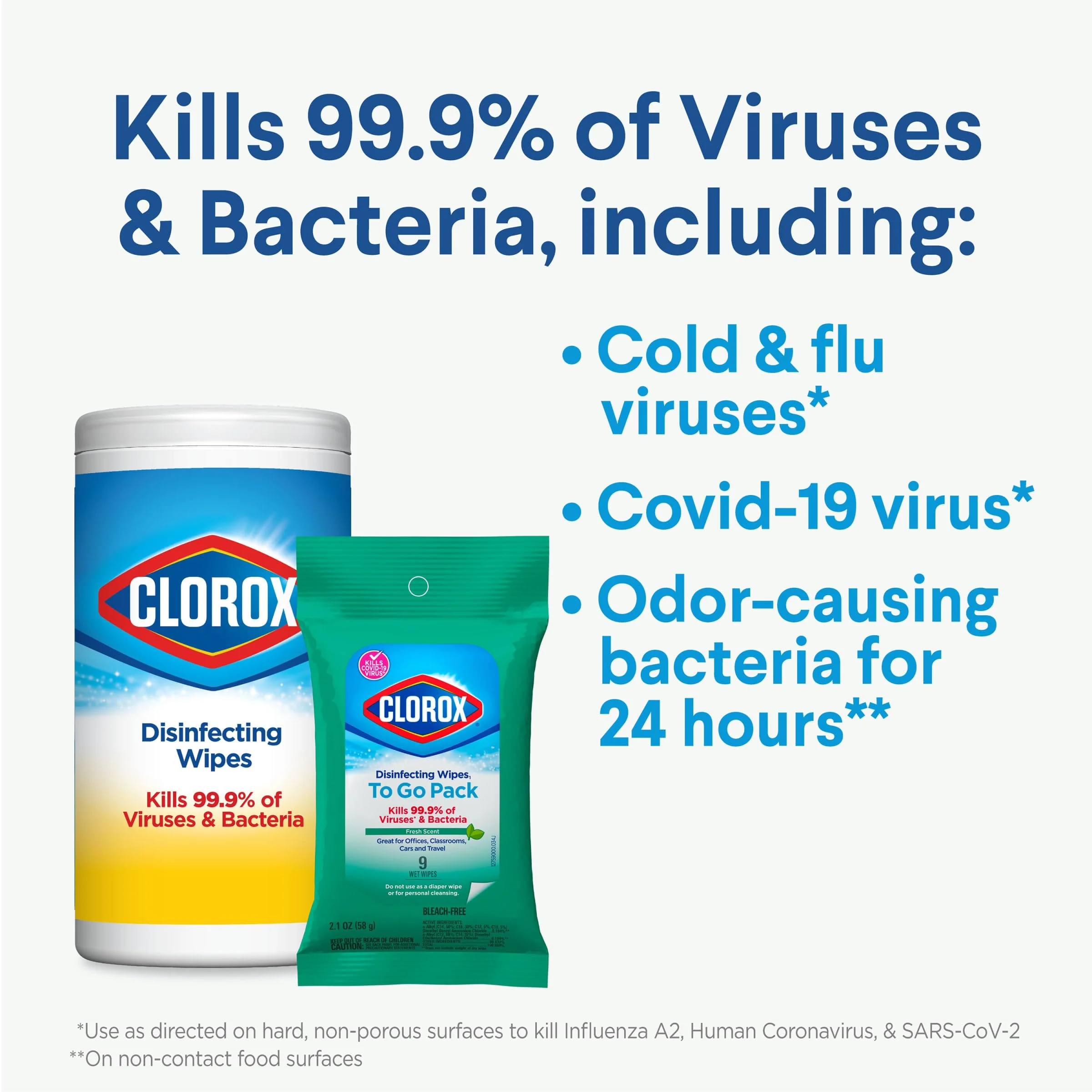 Clorox Disinfecting Wipes To Go Pack, Bleach Free, Fresh Scent, 9 Count, Pack of 24 (Pack May Vary) - Image 5