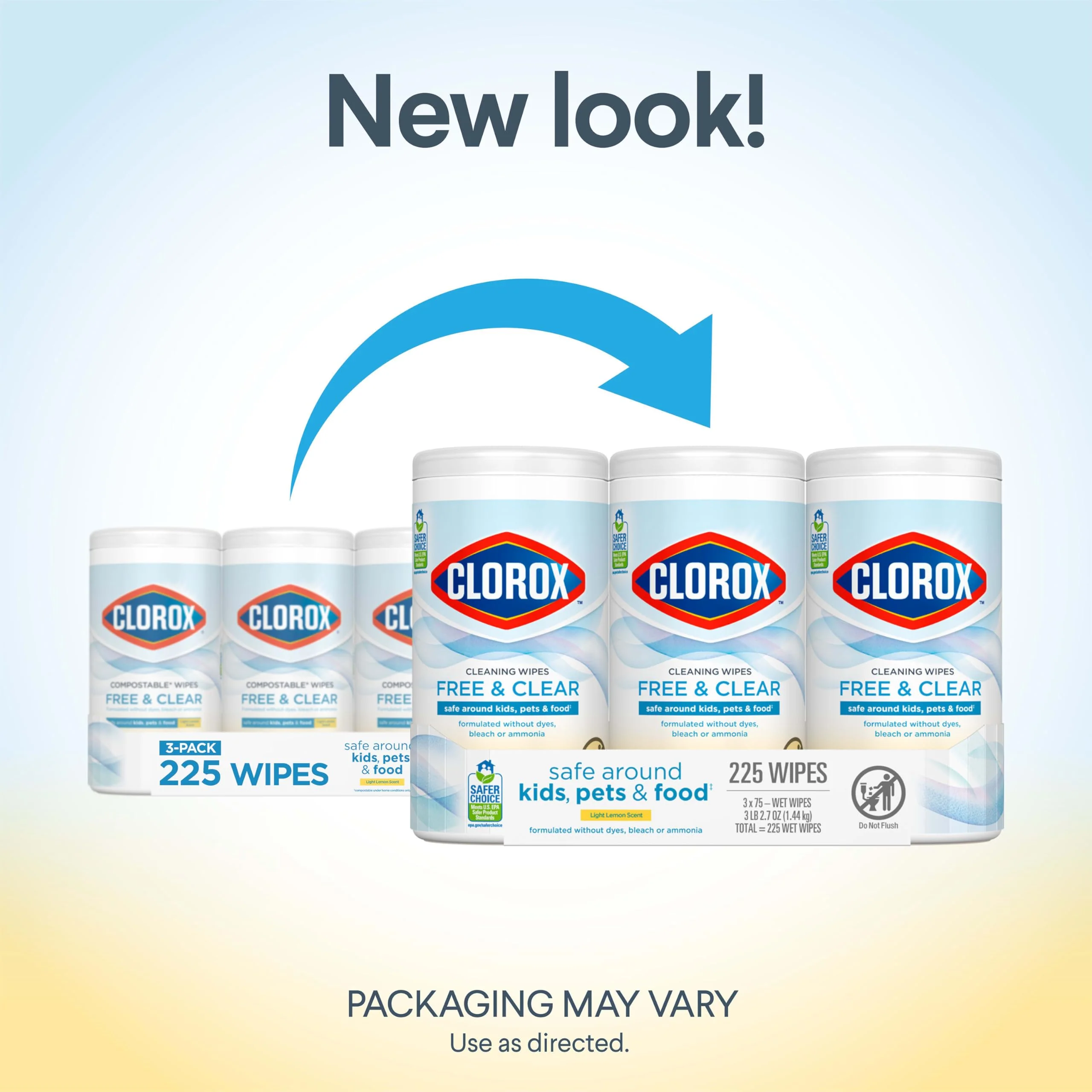 Clorox Free & Clear Cleaning Wipes, Light Lemon Scent, 75 Count, Pack of 3 (Pack May Vary) - Image 10