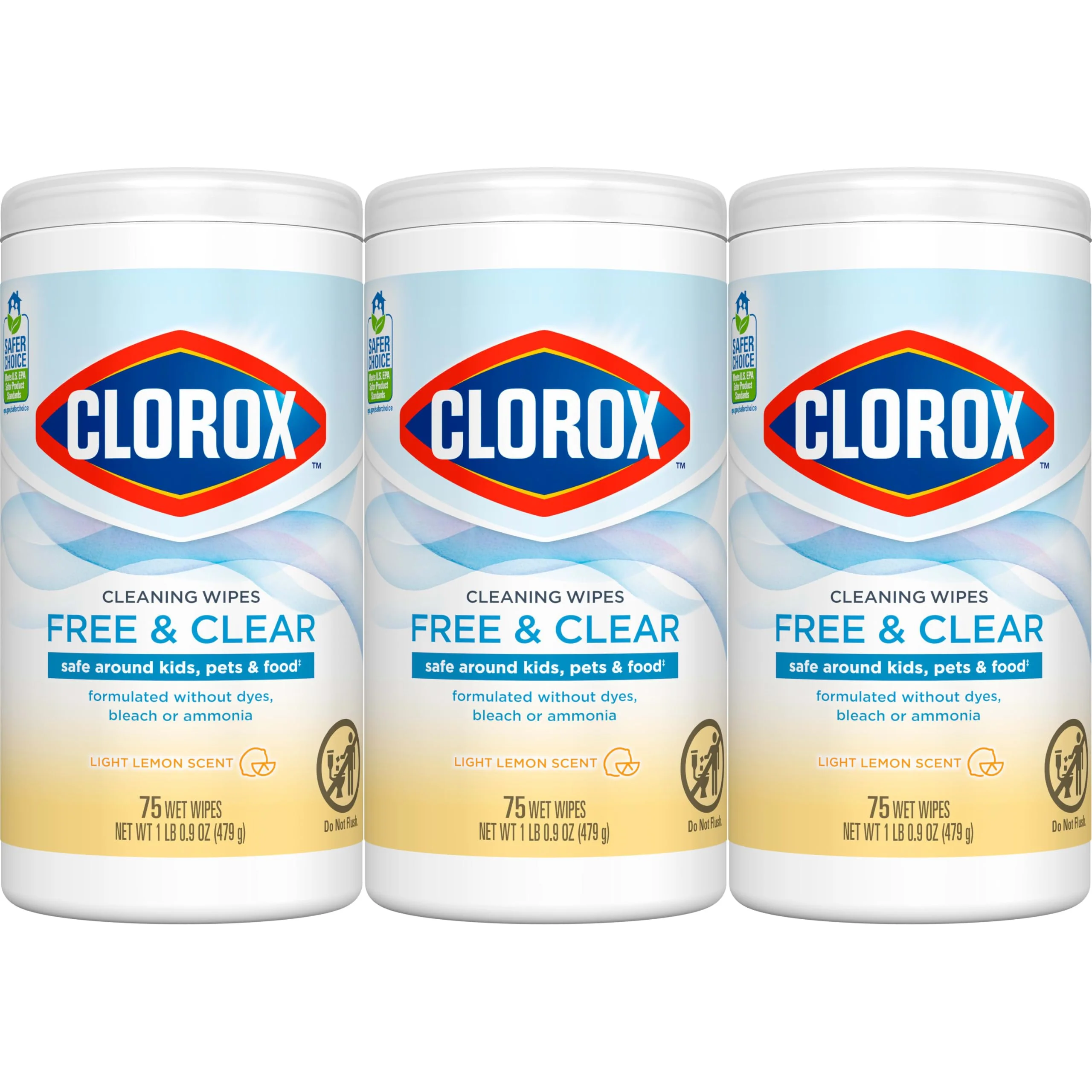 Clorox Free & Clear Cleaning Wipes, Light Lemon Scent, 75 Count, Pack of 3 (Pack May Vary) - Image 3