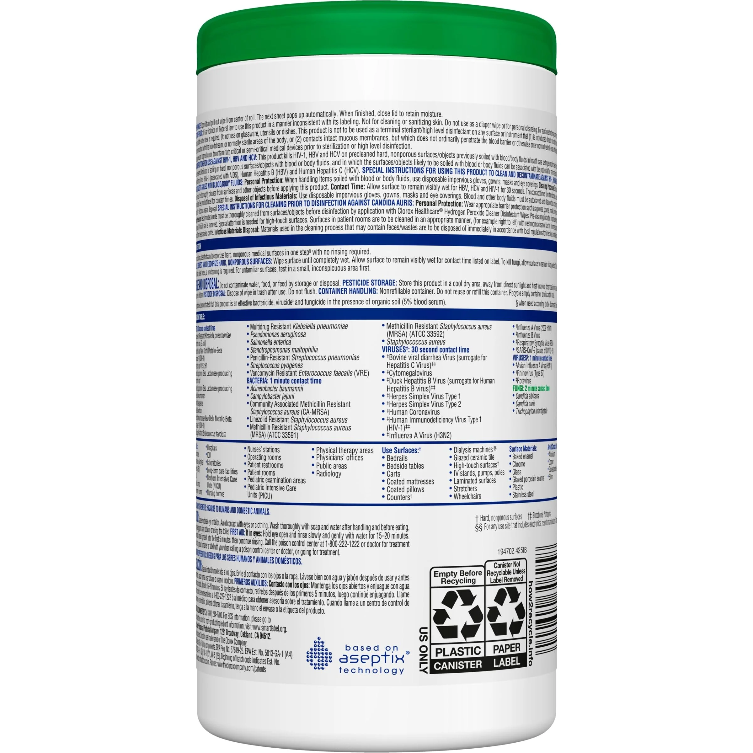 Clorox Healthcare Hydrogen Peroxide Cleaner Disinfectant Wipes, 6.75" x 5.75", 155 Count, Pack of 6 (Package May Vary) - Image 2