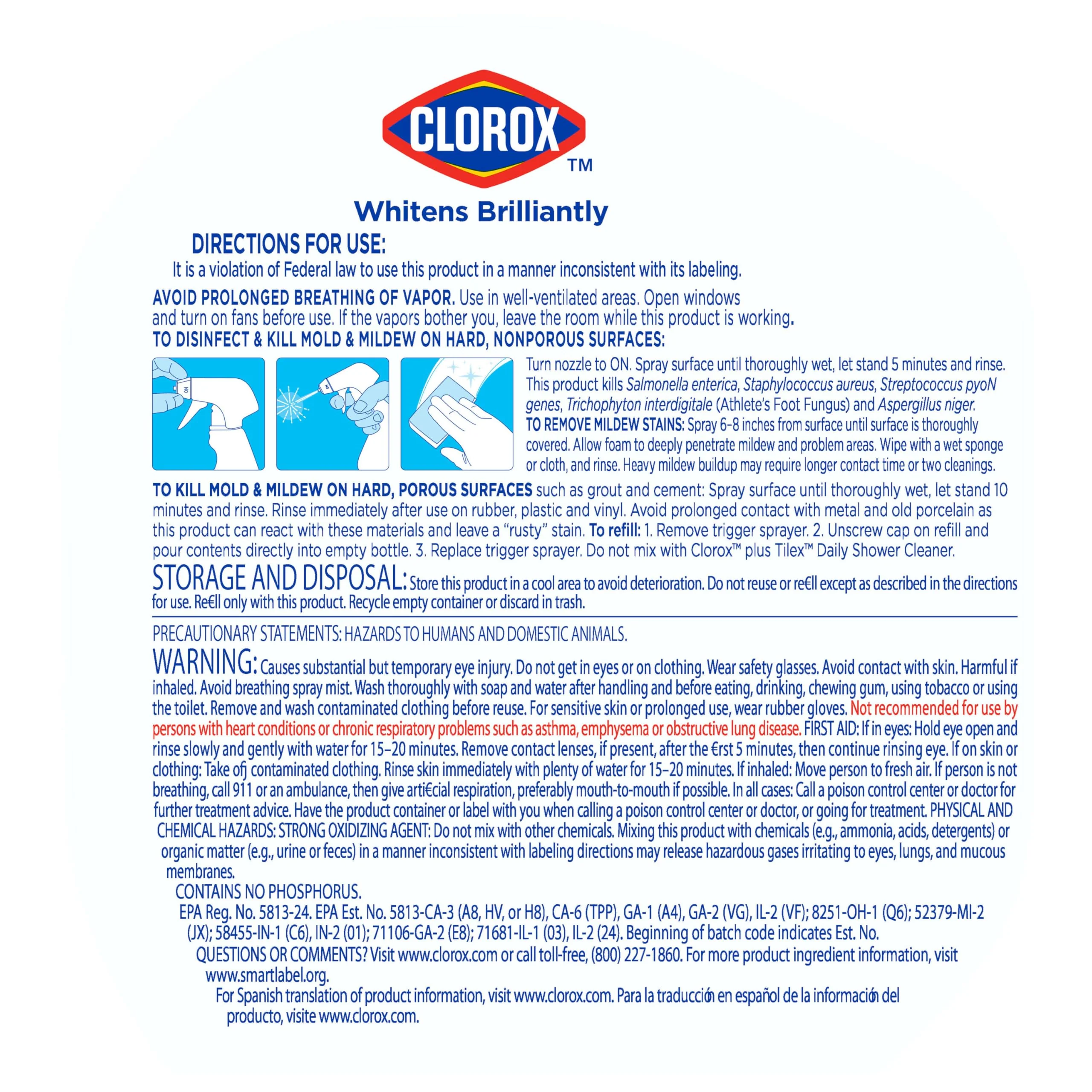 Clorox Plus Tilex Mold and Mildew Remover with Bleach, Spray Bottle, 32 Fluid Ounces, Unscented, Pack of 3 - Image 2