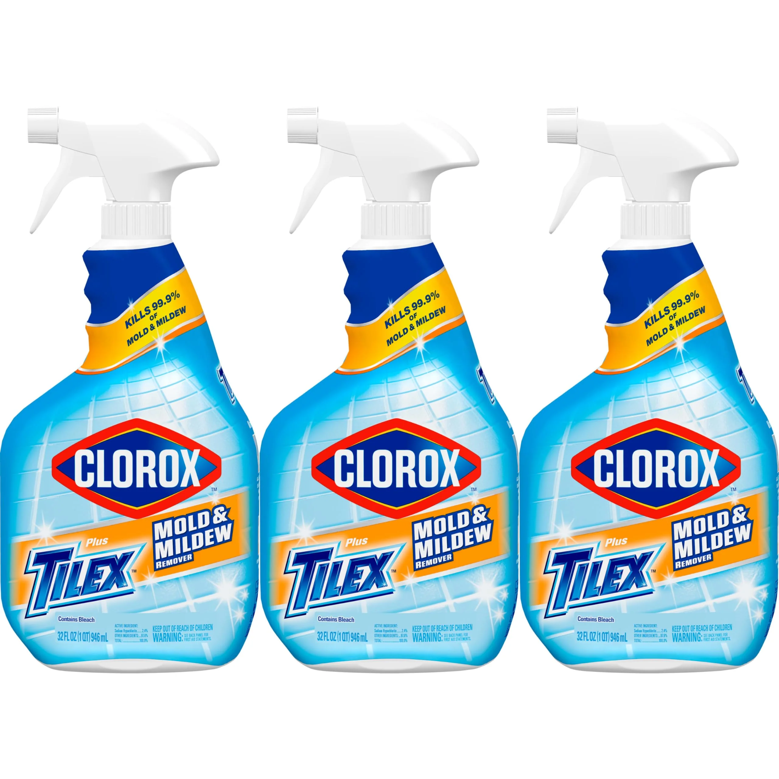 Clorox Plus Tilex Mold and Mildew Remover with Bleach, Spray Bottle, 32 Fluid Ounces, Unscented, Pack of 3 - Image 3