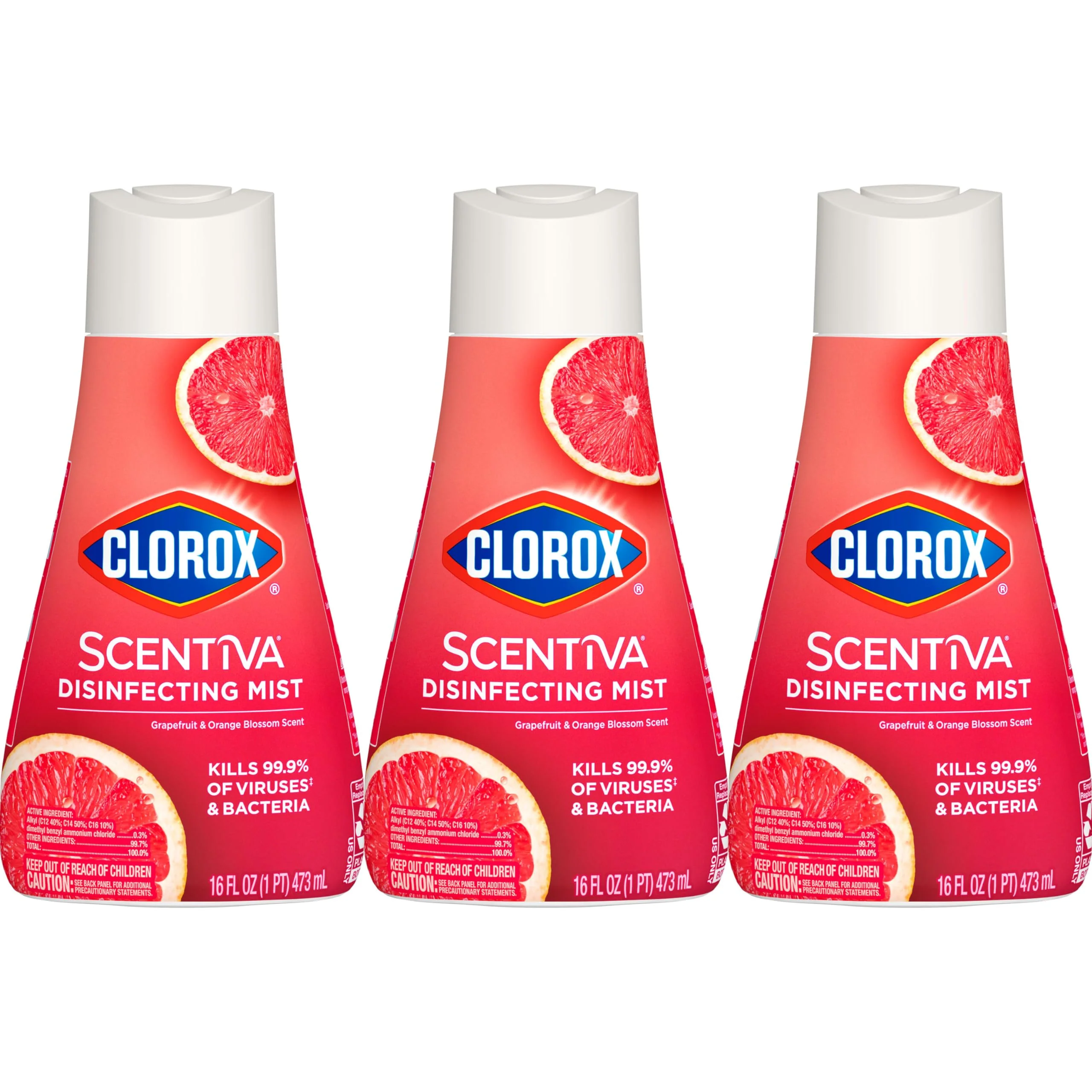 Clorox Scentiva Disinfecting Mist, Grapefruit and Orange Blossom, Refill, 16 Fl Oz Each, Pack of 3 - Image 3