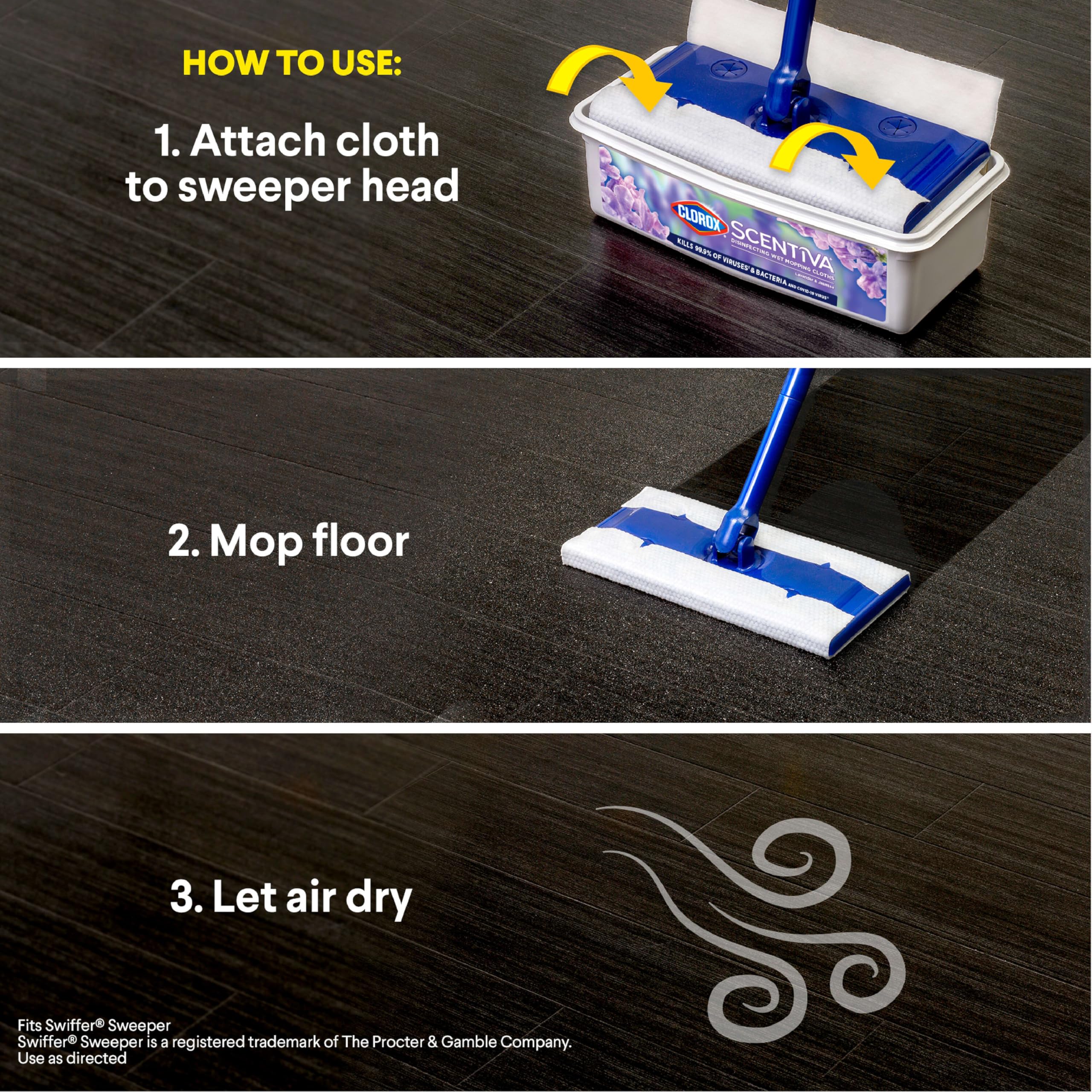 Clorox Scentiva Disinfecting Wet Mop Pad, Disposable Heads, Multi-Surface Floor Wipes, Lavender and Jasmine, 2 Packs, 24 Refills Per Pack (Package May Vary) - Image 8