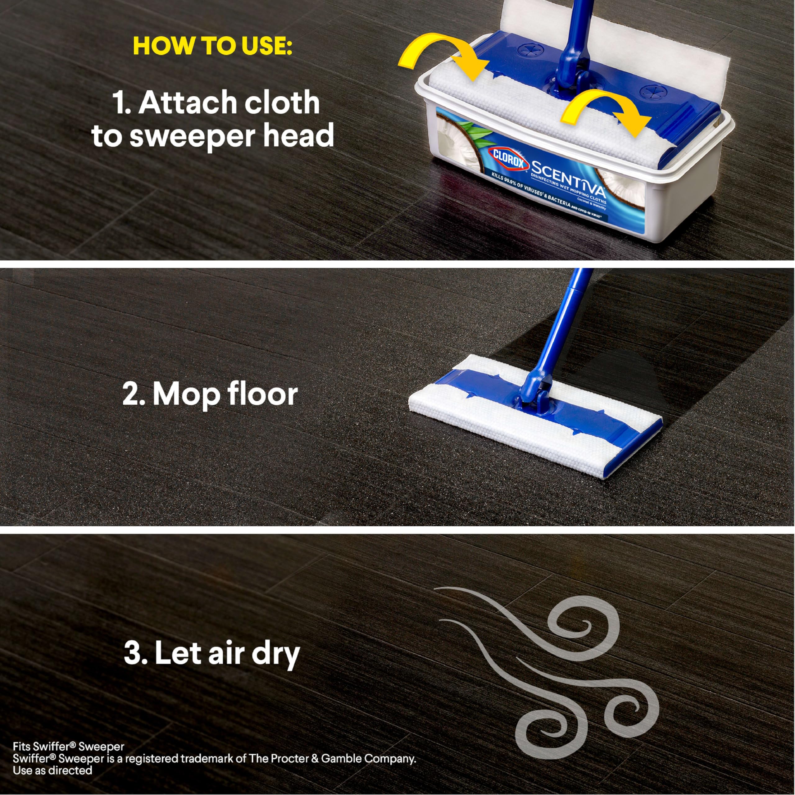 Clorox Scentiva Disinfecting Wet Mop Pad, Disposable Mop Heads, Coconut and Waterlily, 2 Packs, 24 Wet Refills Per Pack (Package May Vary) - Image 10