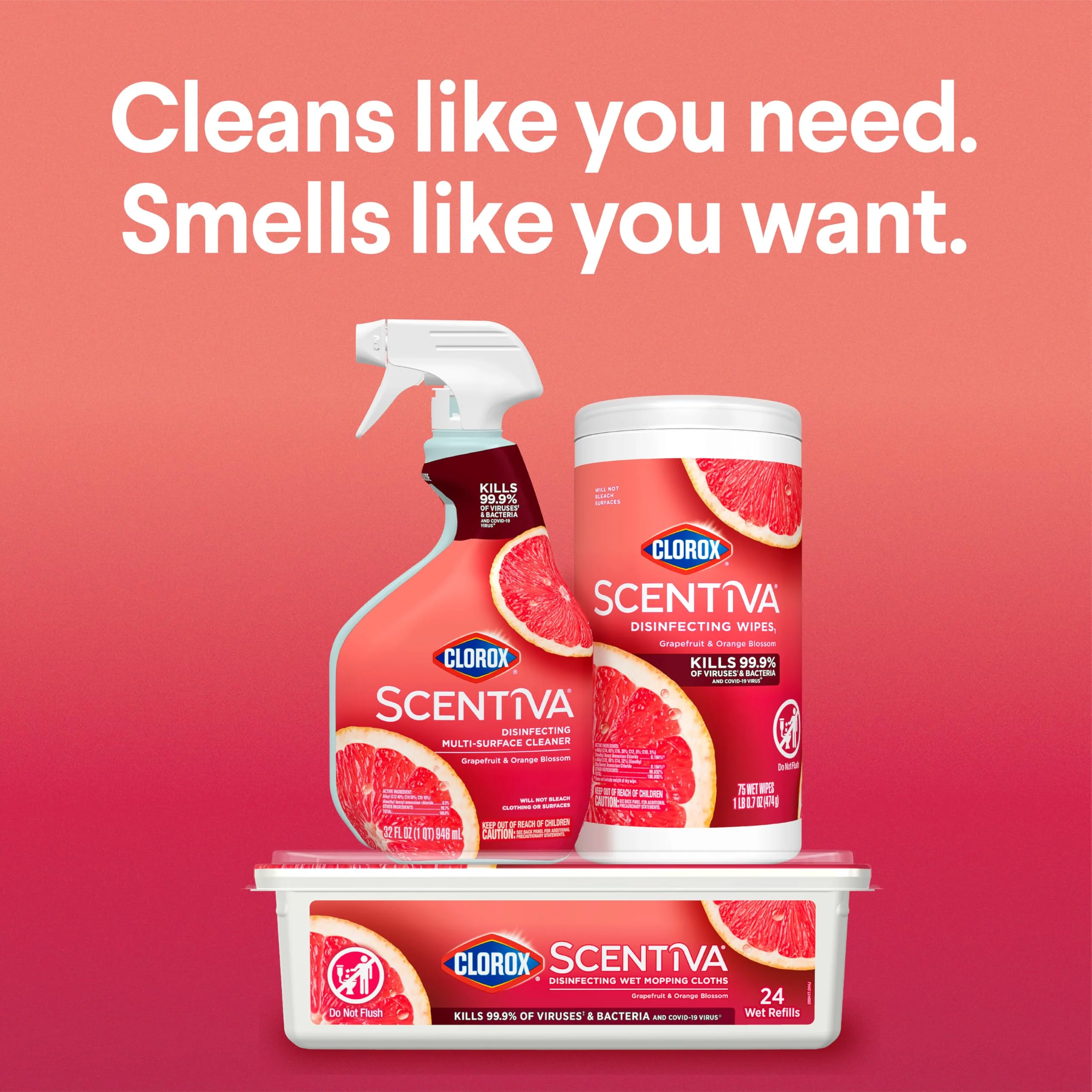 Clorox Scentiva Disinfecting Wipes, Grapefruit and Orange Blossom, 75 Count Each (Pack May vary) (Pack of 3) - Image 2