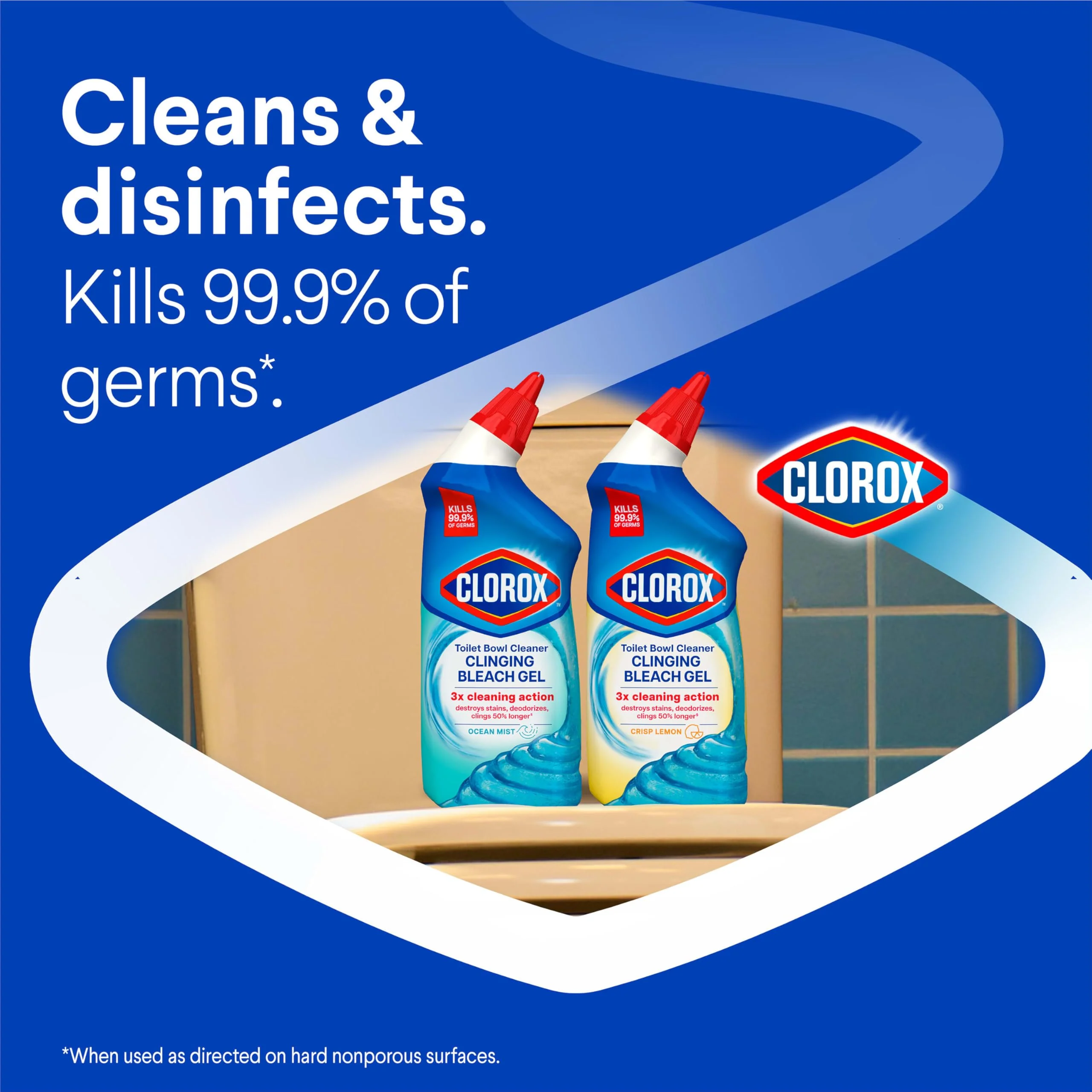 Clorox Toilet Bowl Cleaner Clinging Bleach Gel, Kills 99.9% of Bacteria and Viruses, Ocean Mist, 24 Fl Oz, Pack of 2 - Image 3