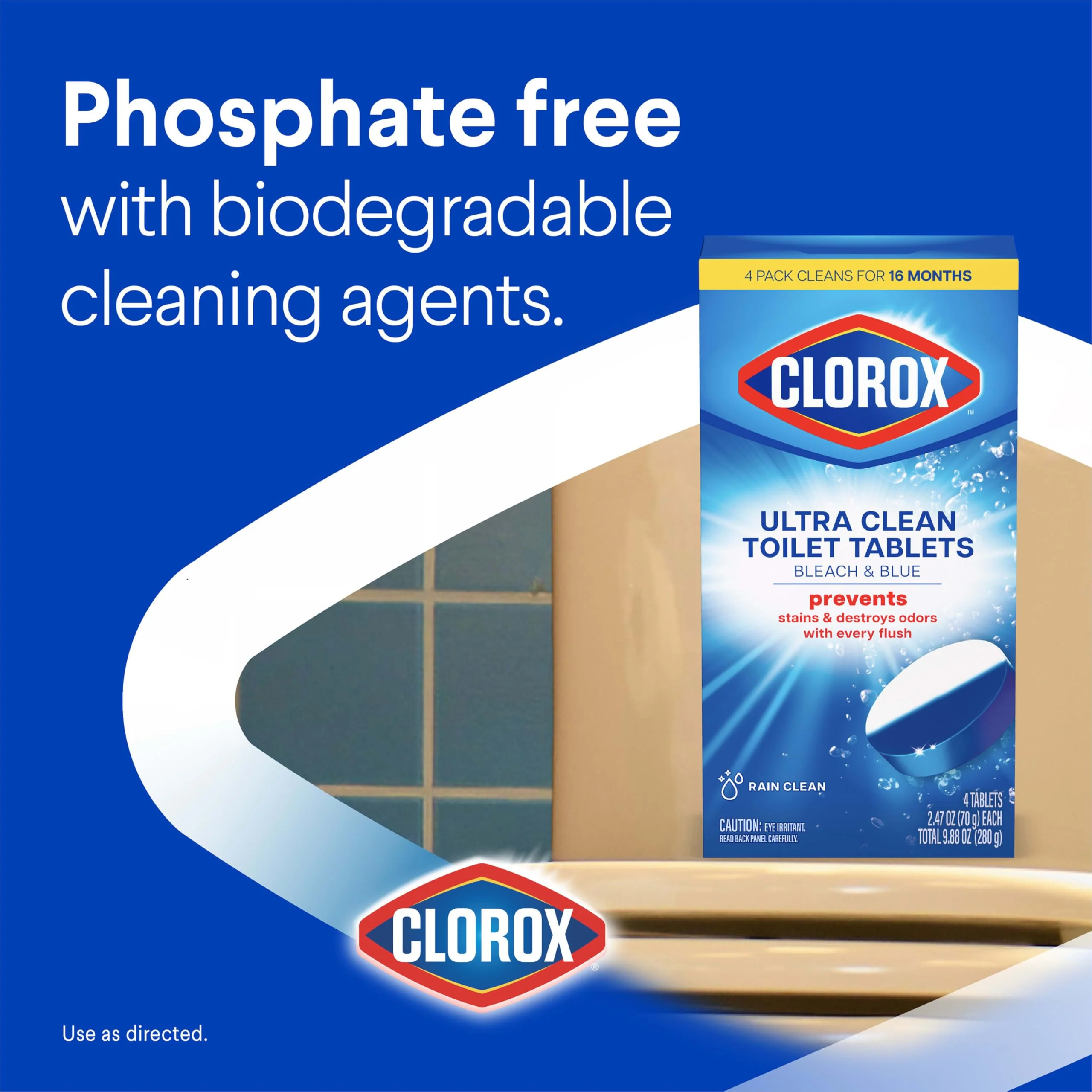 Clorox Ultra Clean Toilet Tablets Bleach & Blue, Rain Clean Scent, 2.47 Ounces Each, 4 Count (Package May Vary) - Image 5
