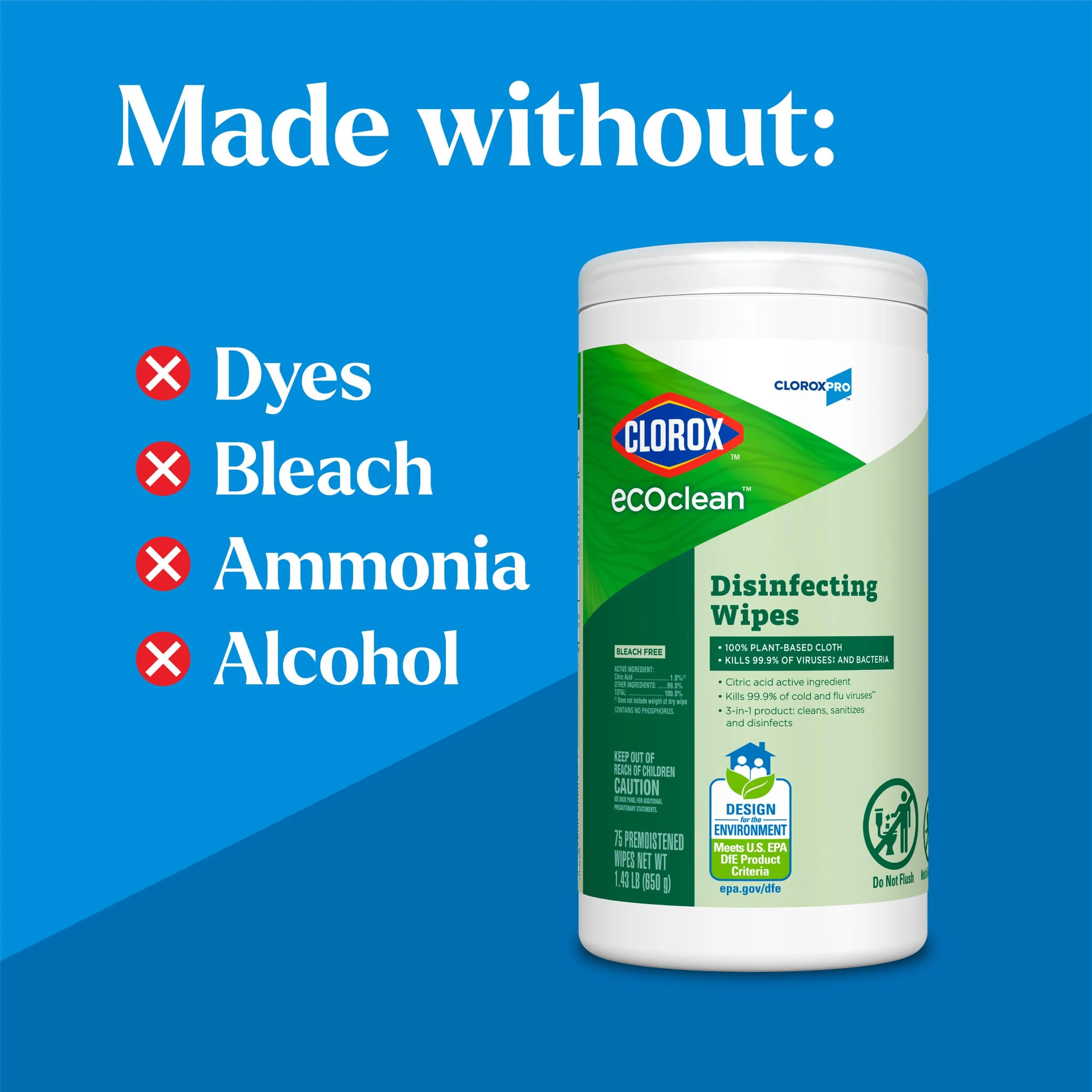 CloroxPro Clorox EcoClean Disinfecting Wipes, 75 Count, Pack of 3 - Image 10