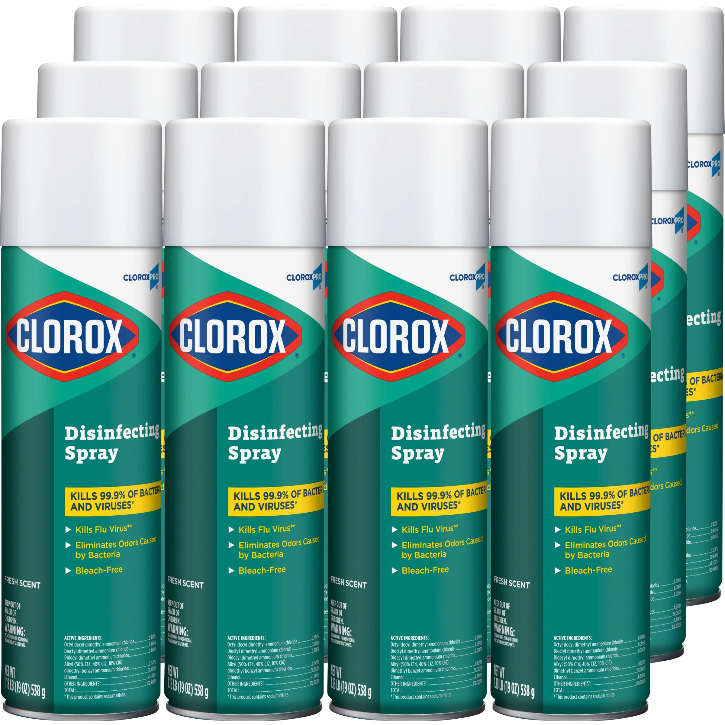 CloroxPro Disinfecting Spray, Fresh Scent, 19 Ounces, Pack of 12 (Packaging May Vary)