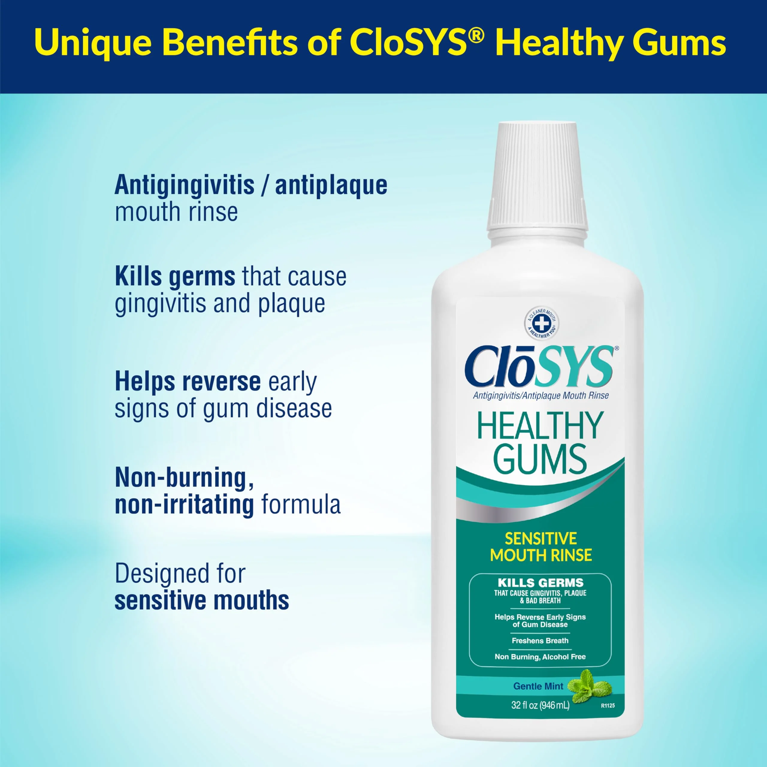 CloSYS Healthy Gums Mouthwash 32 Fl Oz, Antiplaque, Anti-Gingivitis Mouthwash, Non-Burning, Non-Irritating (Pack of 12) - Image 2
