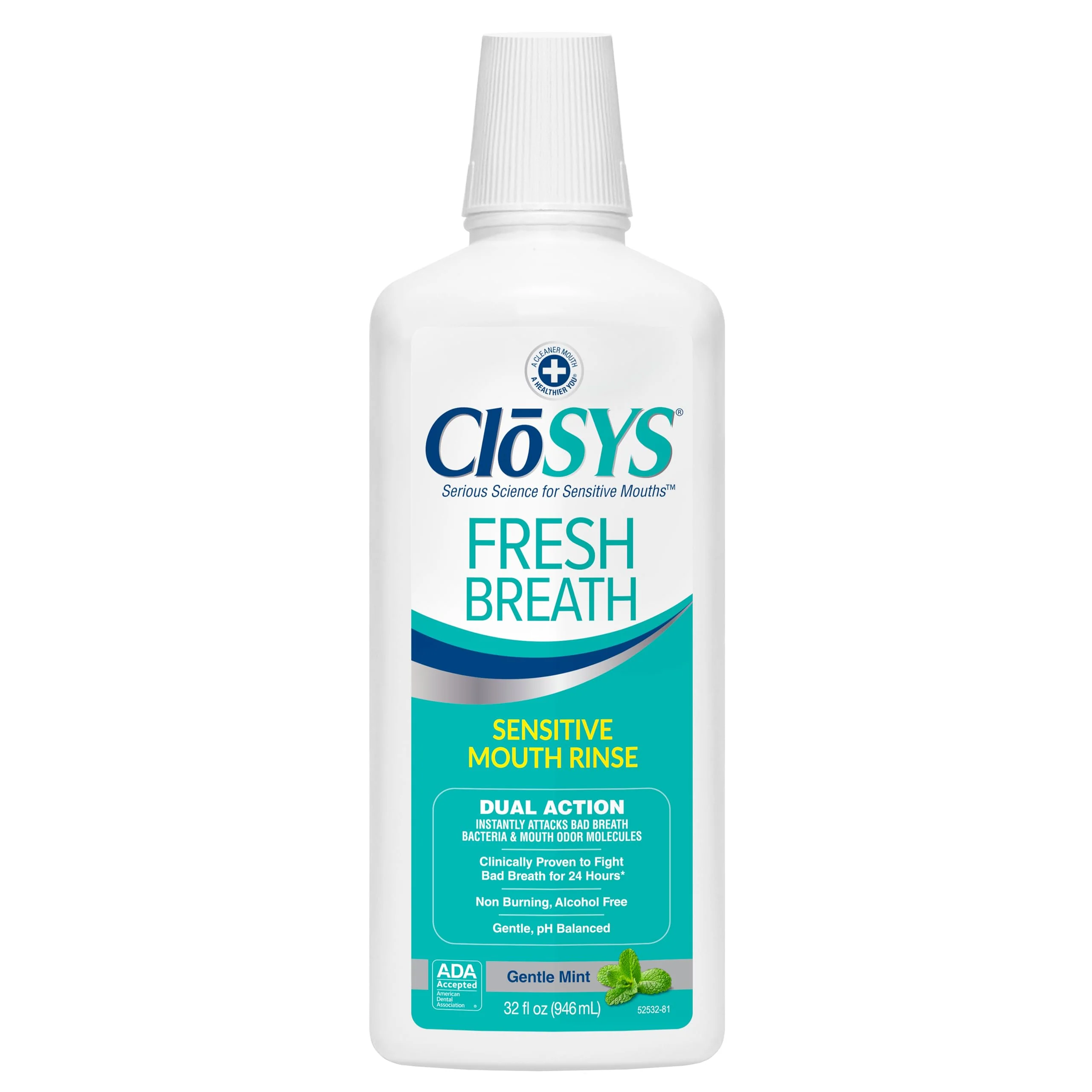 CloSYS Mouthwash, 32 Ounce, Fresh Breath Mouthwash, Gentle Mint, Alcohol Free, Dye Free, pH Balanced Mouth Wash, Helps Soothe Entire Mouth, Fights Bad Breath (Pack of 12)