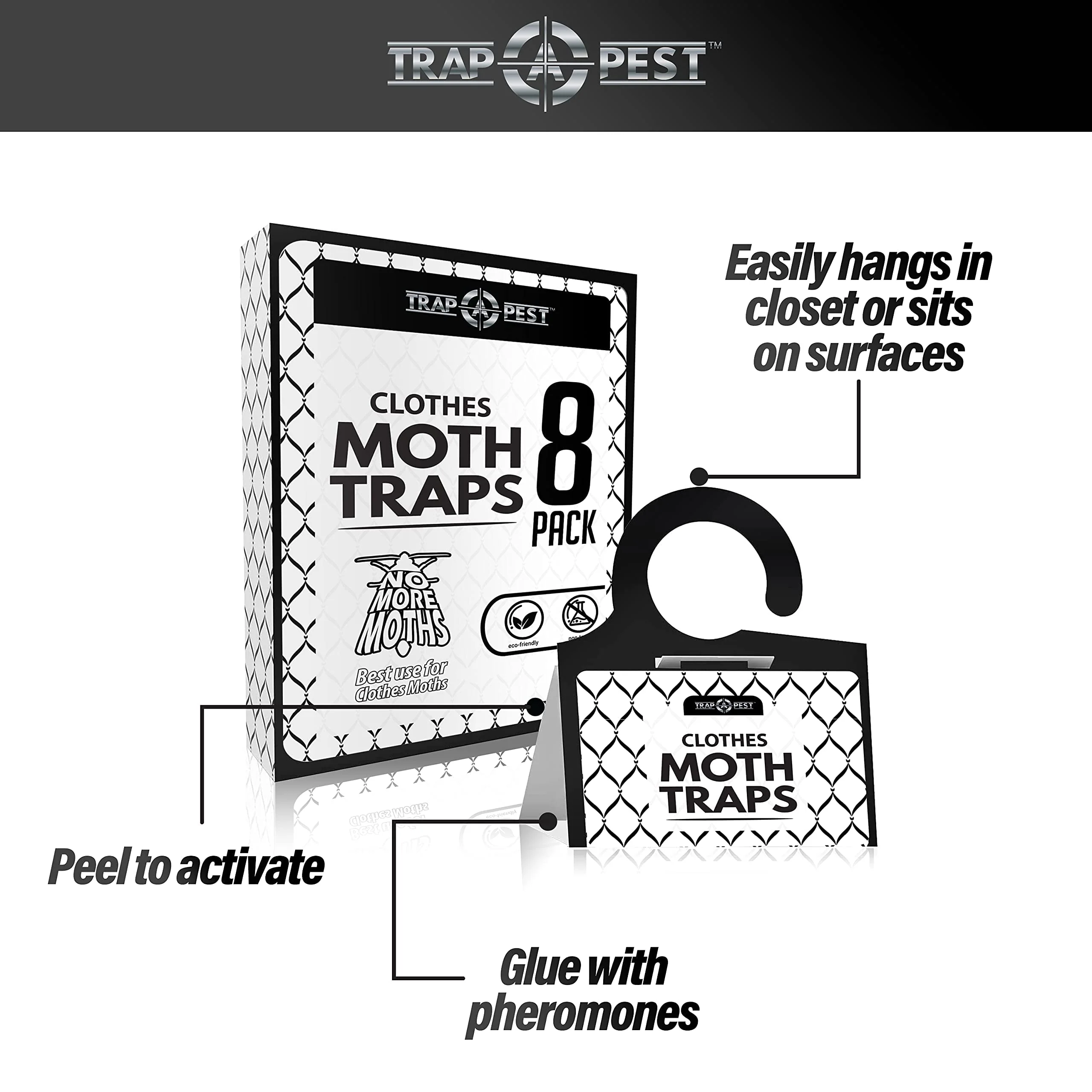 Clothing Moth Traps - 8 Pack - Non Toxic Moth Traps for Clothes with Pheromone Attractant - Odorless Sticky Trap for Closet, Carpets - Image 3