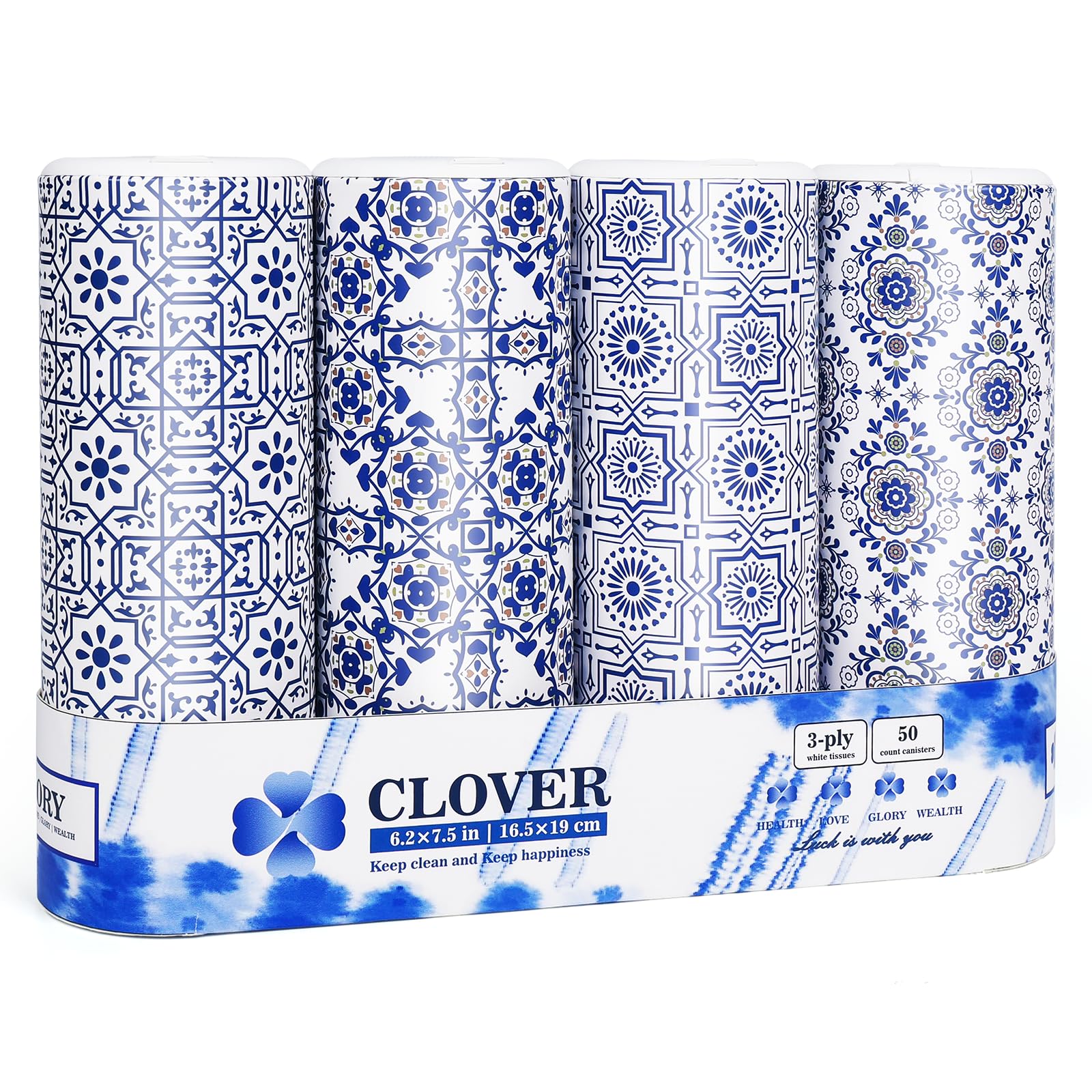 CLOVER Car Tissue Holder with Facial Tissues Bulk,4 Tubes Lotion, Travel Tissues for Cup Holder, Car tissues Cylinder with Gift Wrapping(3-ply,200 Sheets)