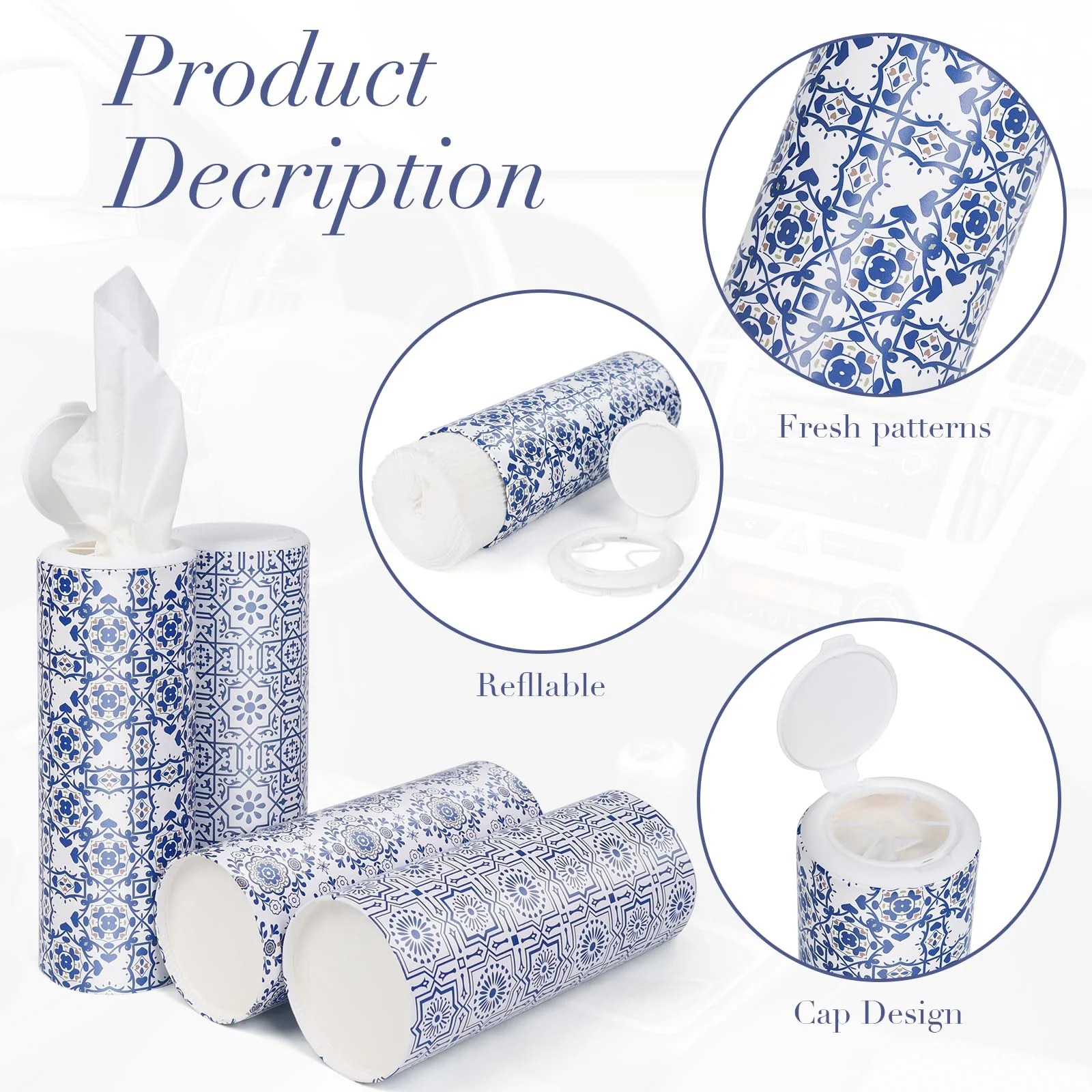 CLOVER Car Tissue Holder with Facial Tissues Bulk,4 Tubes Lotion, Travel Tissues for Cup Holder, Car tissues Cylinder with Gift Wrapping(3-ply,200 Sheets) - Image 7