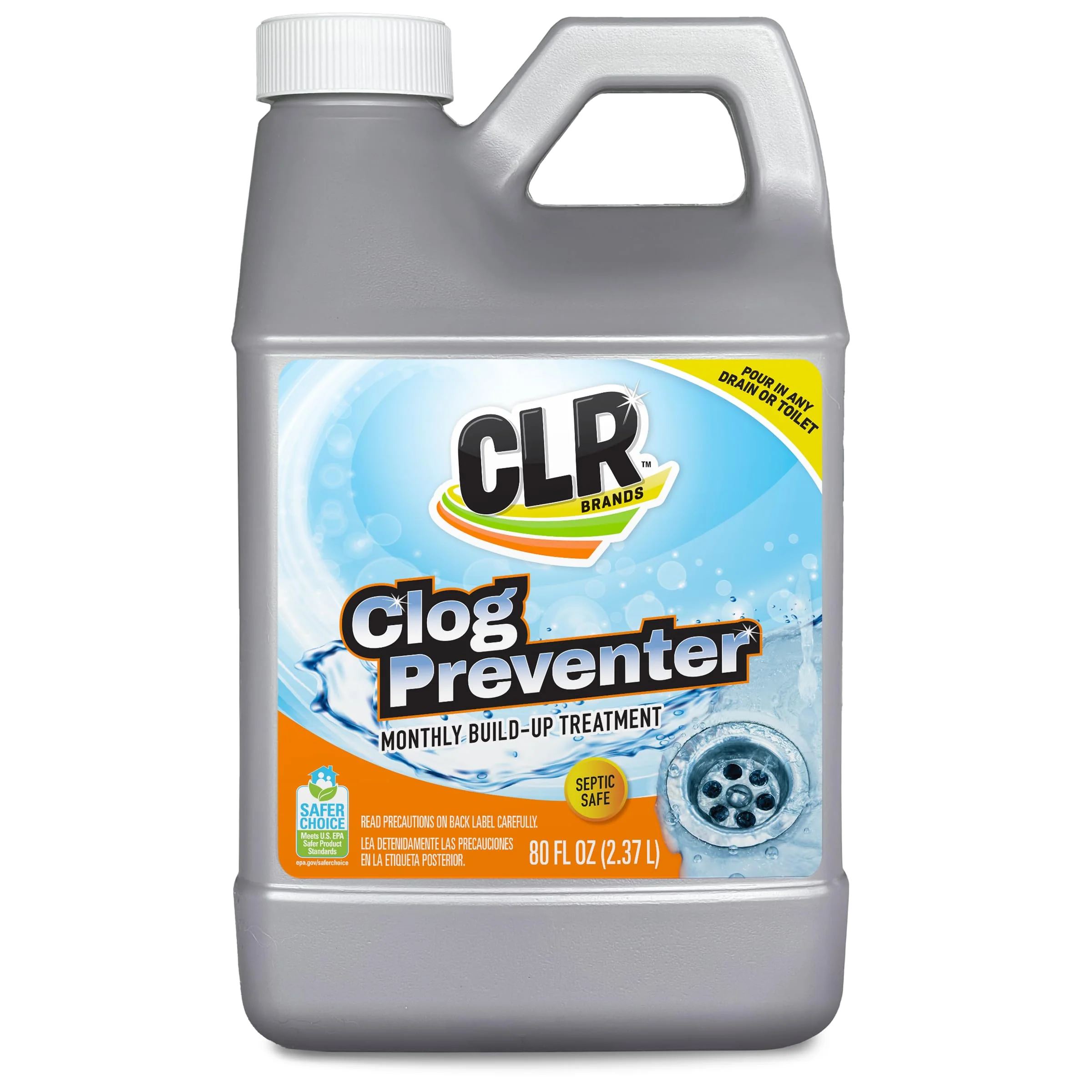CLR Brands® Clog Preventer Clear Pipes and Drains Monthly Drain Build Up Remover, Helps Degrade Sources of Clogs to Keep Drains Flowing Smoothly, Safe on All Pipes and Drains - 80 Ounce Bottle