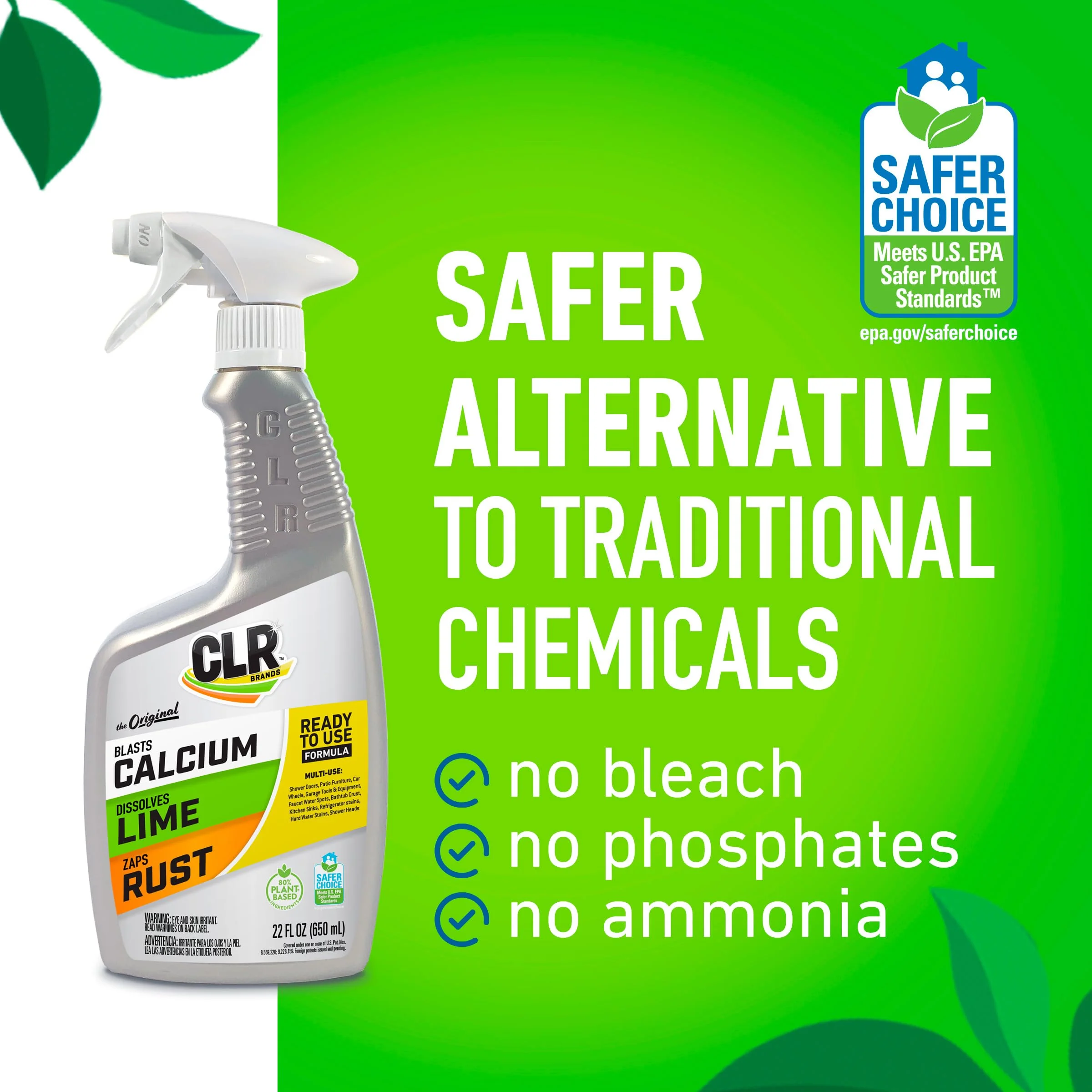 CLR Brands® Lime & Rust Remover, Blasts Calcium, Dissolves Lime, Zaps Stubborn Rust Stains and Hard Water, 22 Ounce Spray Bottle (Pack of 1) - Image 3