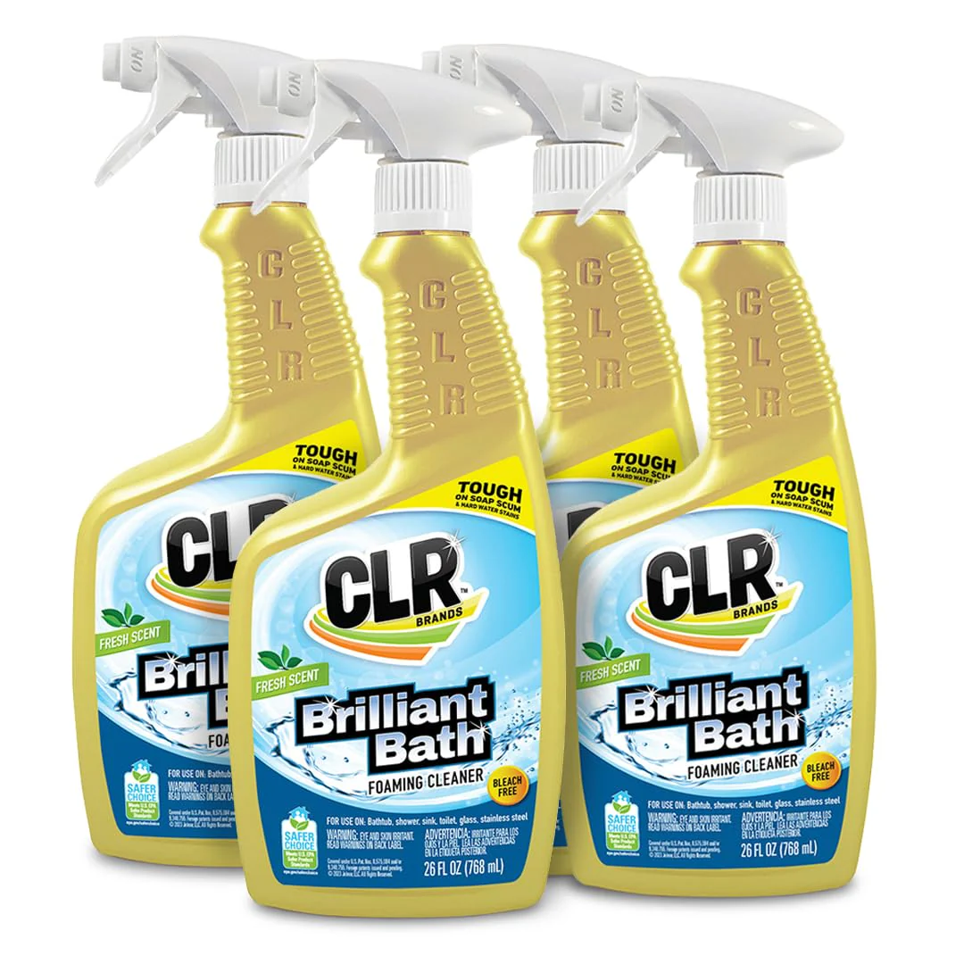 CLR Brilliant Bath Foaming Bathroom Cleaner Spray - Dissolves Calcium, Lime, and Soap Scum - Fresh Scent, 26 Ounce Bottle (Pack of 4)