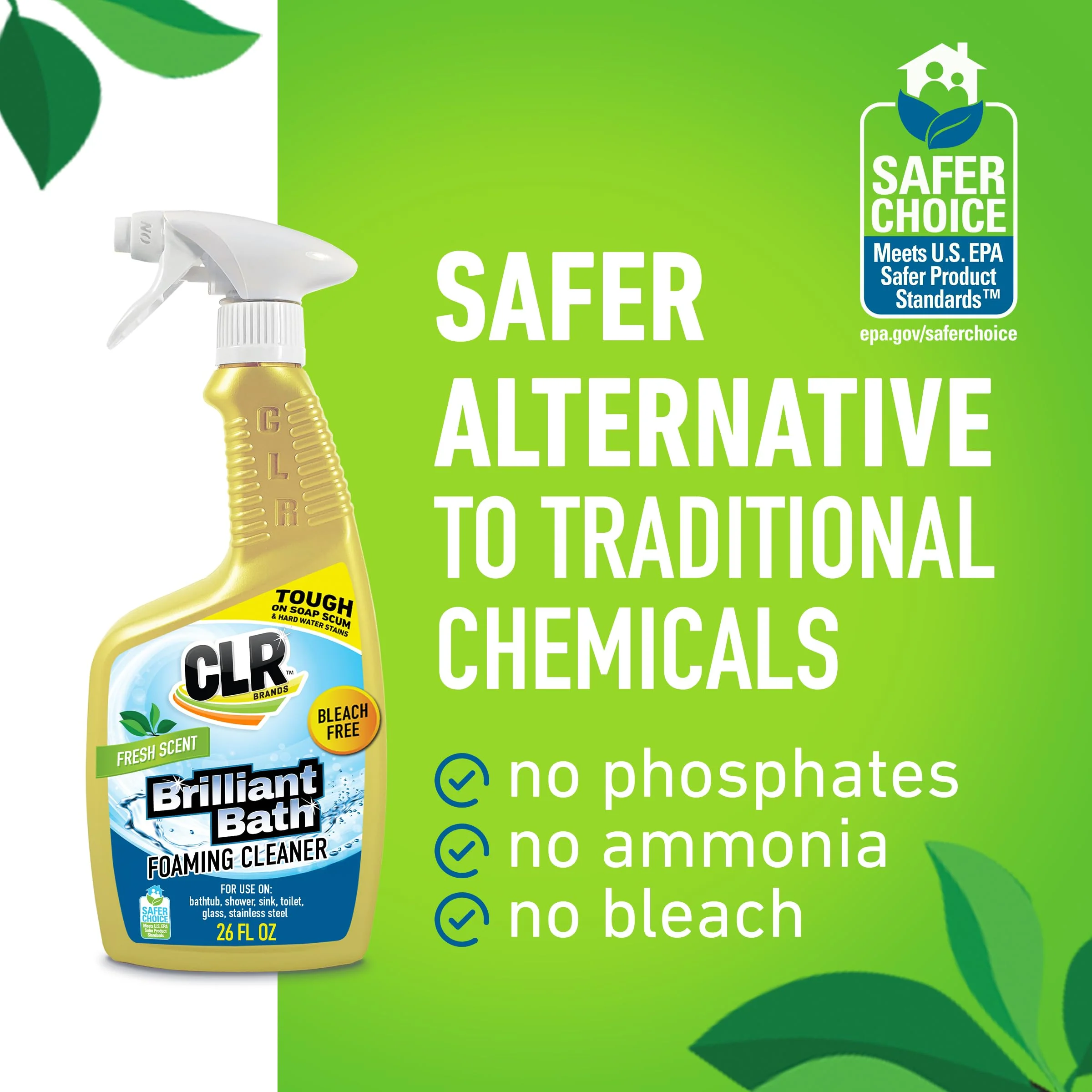 CLR Brilliant Bath Foaming Bathroom Cleaner Spray - Dissolves Calcium, Lime, and Soap Scum - Fresh Scent, 26 Ounce Bottle (Pack of 4) - Image 6
